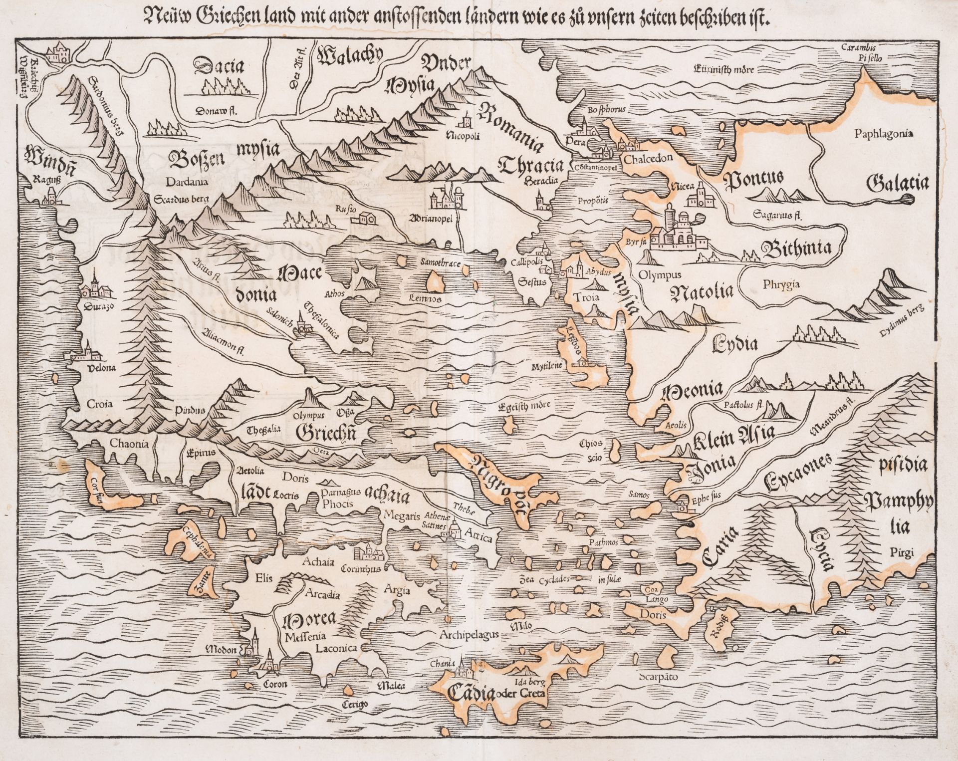 Greece.- Münster (Sebastian) Neüw Griechenland..., woodcut map, [c.1540s]; together with Ortelius...