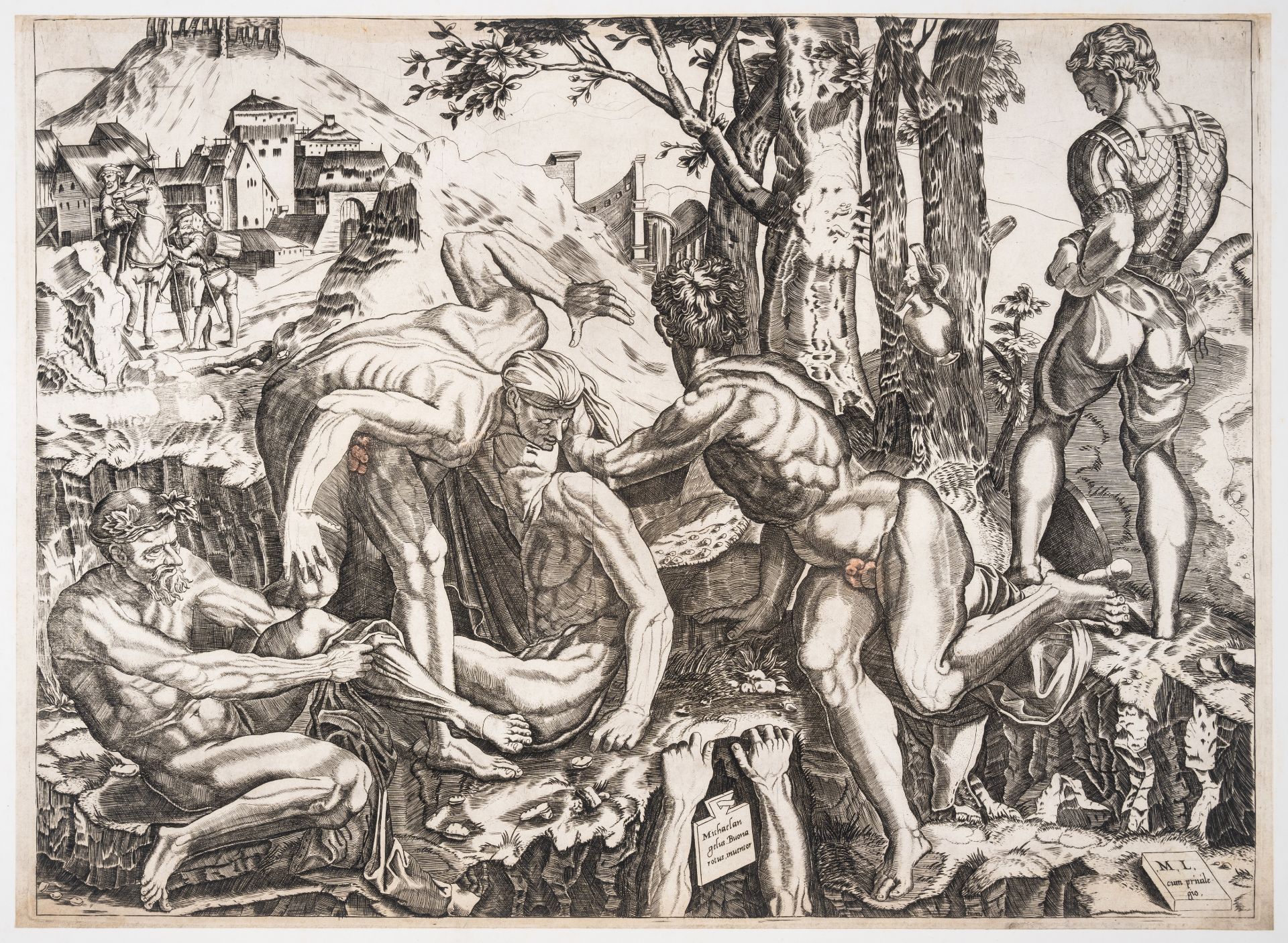 Michele Lucchesi (active 1534-1564) Bathers from the Battle of Cascina, or "The Climbers", after ...