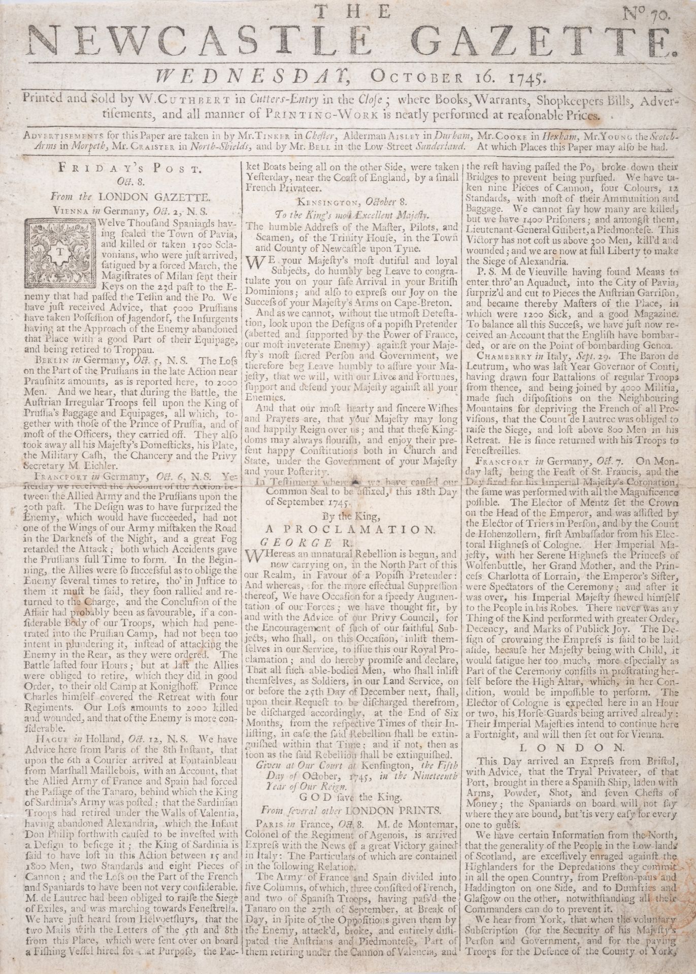 18th Century Newspapers.- [Amhurst (Nicholas)], "Caleb d'Anvers". The Country Journal; or, the Cr...