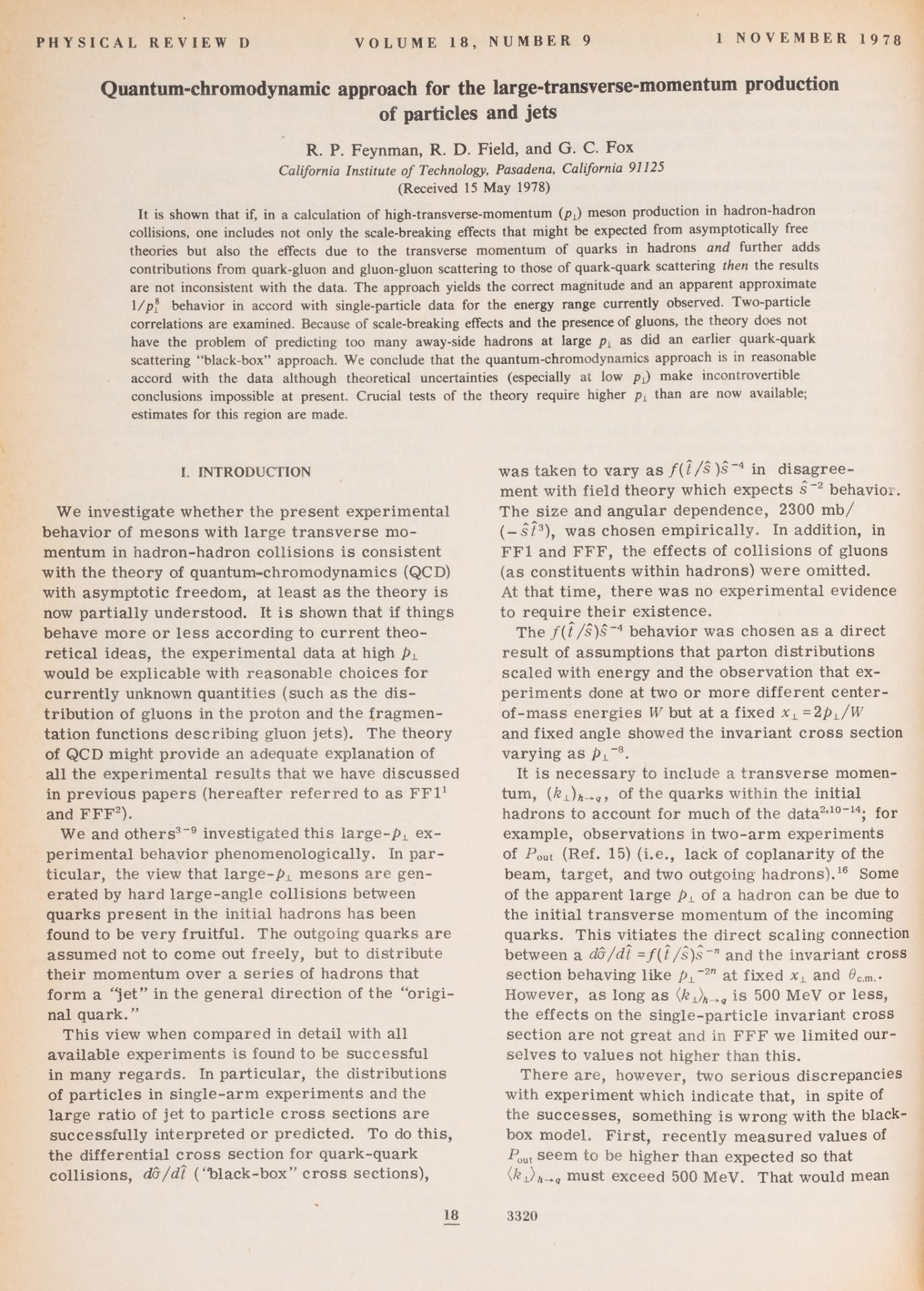 Feynman (Richard P.) "Quantum-chromodynamic approach for the large transverse momentum production...