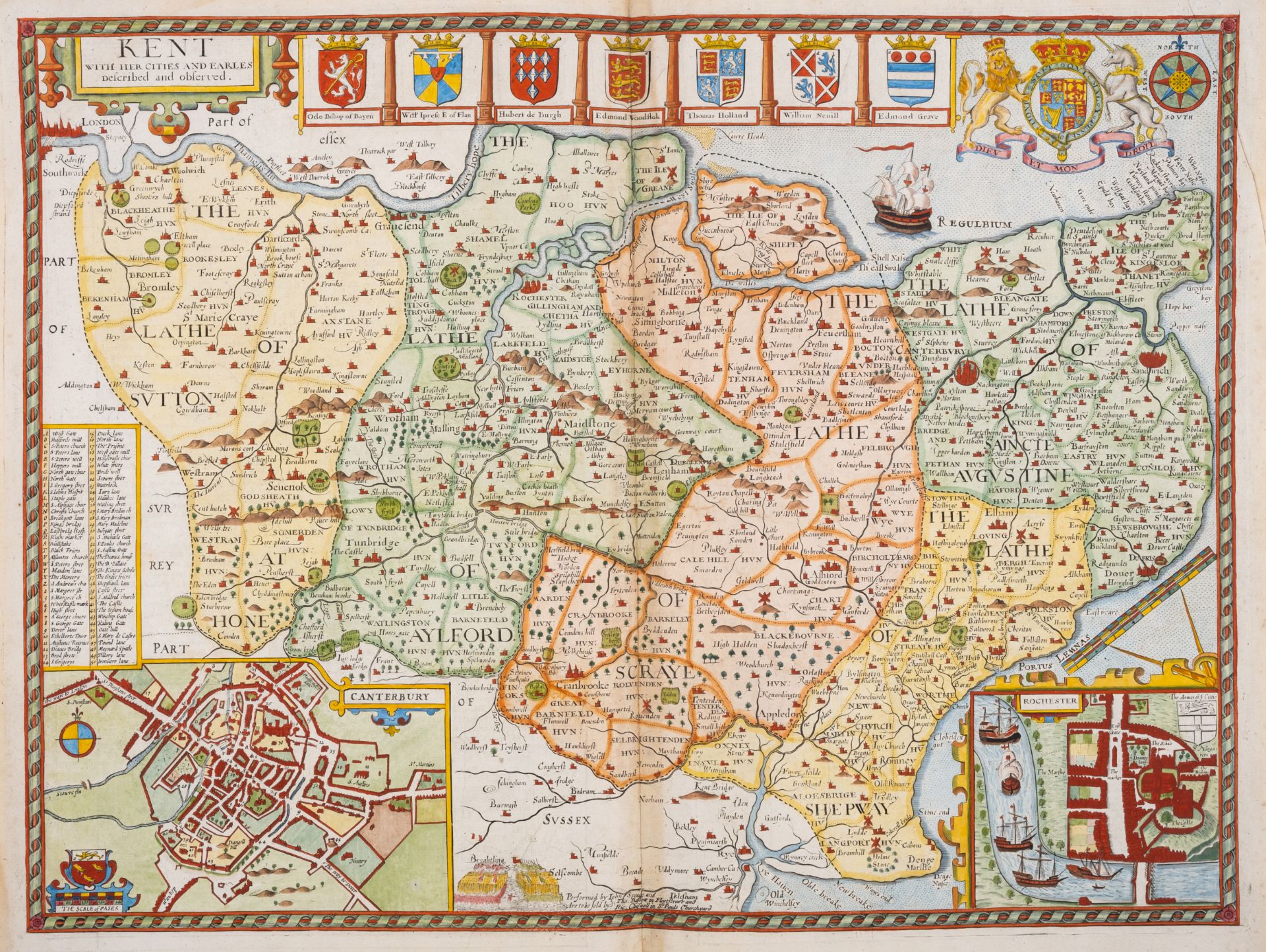 Kent.- Speed (John) Kent with her Cities and Earles described and observed, engraved map, 1676