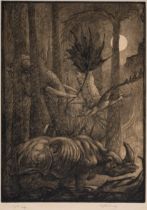 Detmold (Edward Julius) Four published impressions of 'Rhinoceros, Elephant, and Crane in Jungle ...
