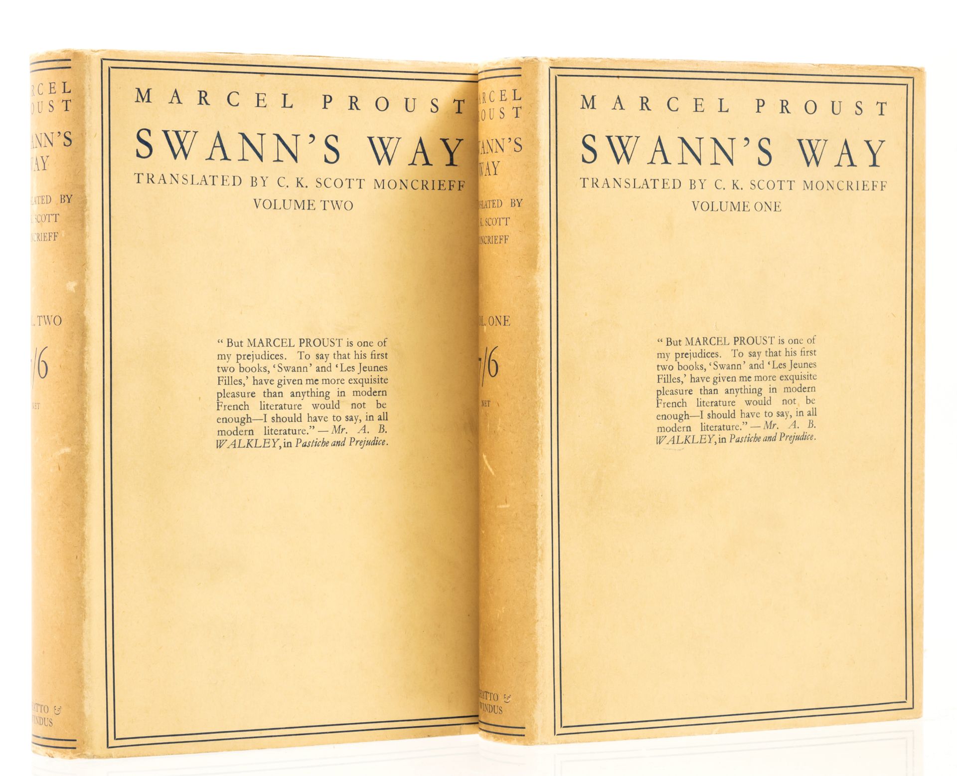 Proust (Marcel) Swann's Way, translated by C. K. Scott Moncrieff, 2 vol., first editions, vol.1 s...