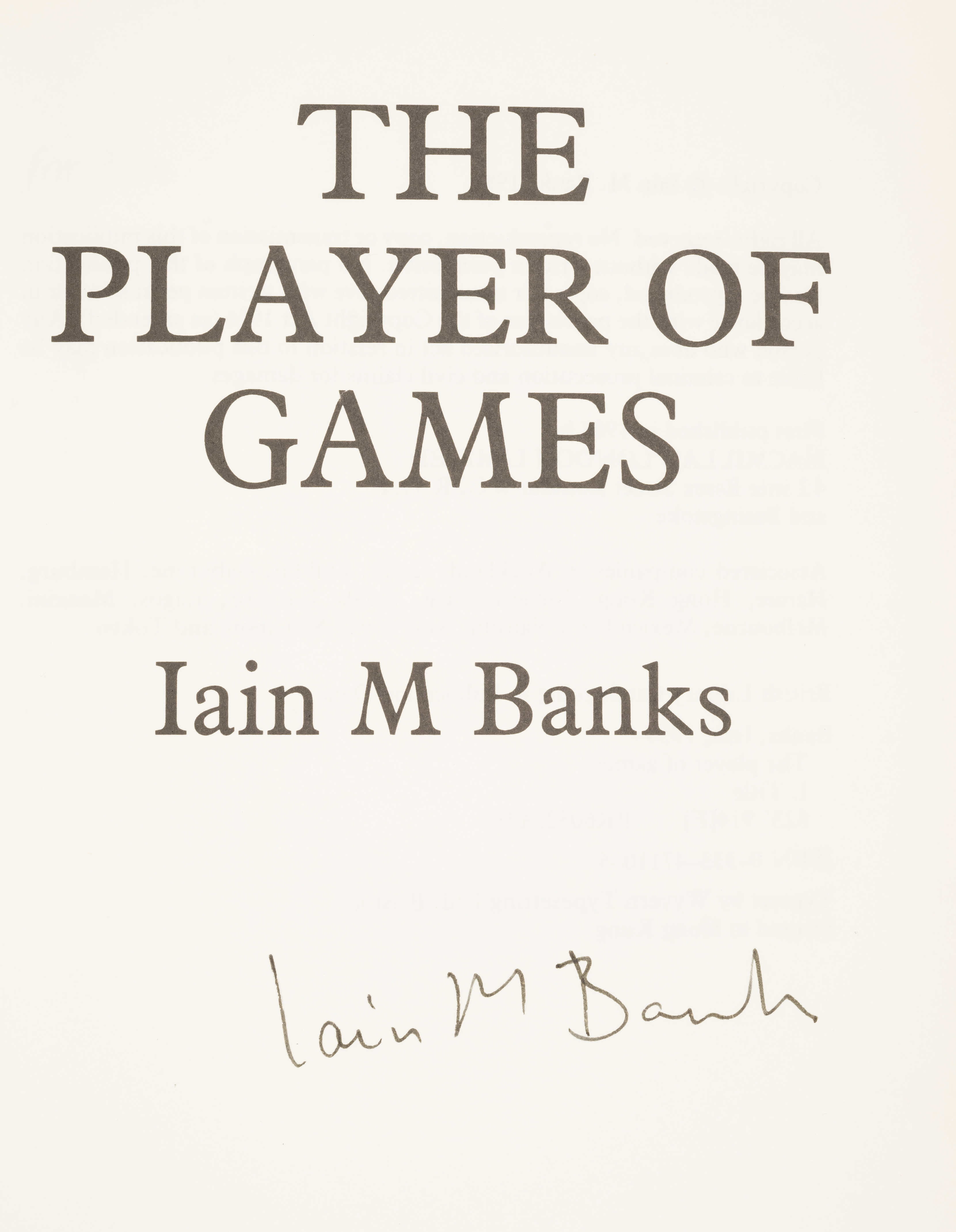 Banks (Iain M.) The Player of Games, first edition, signed by the author, 1988. - Image 2 of 2