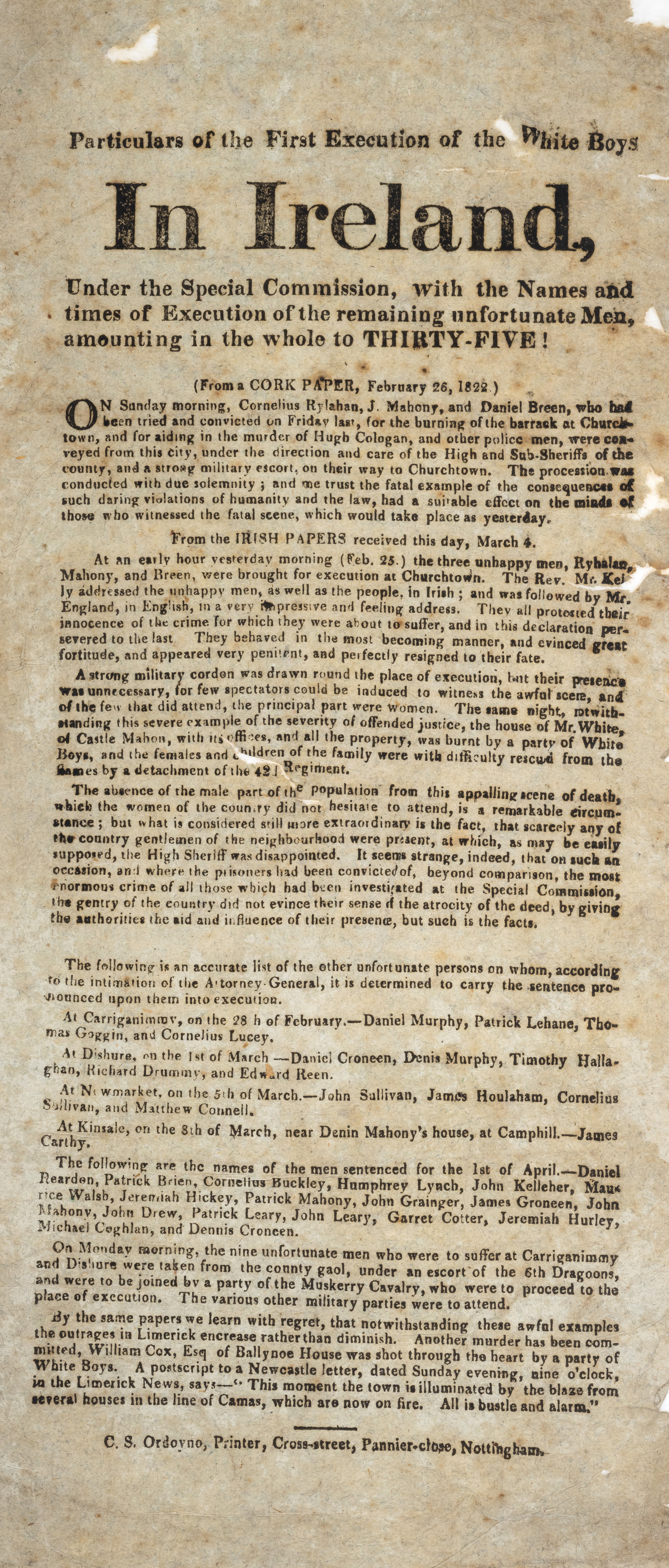 Execution broadside.- Levellers.- Particulars of the First Execution of the White Boys in Ireland...