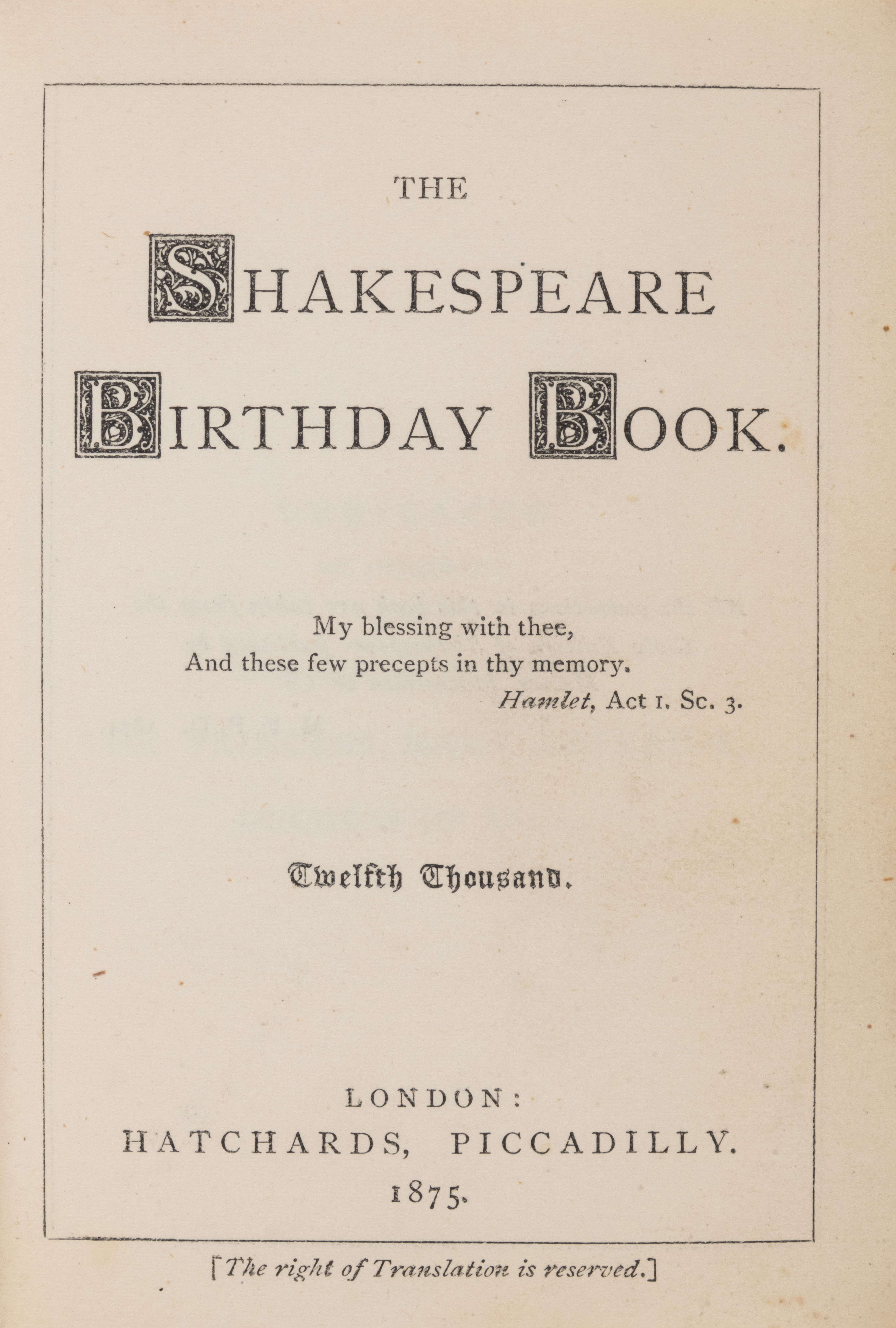 Wilde (Oscar), Henry James, Walter Crane, John Ruskin and others..- The Shakespeare Birthday Book...