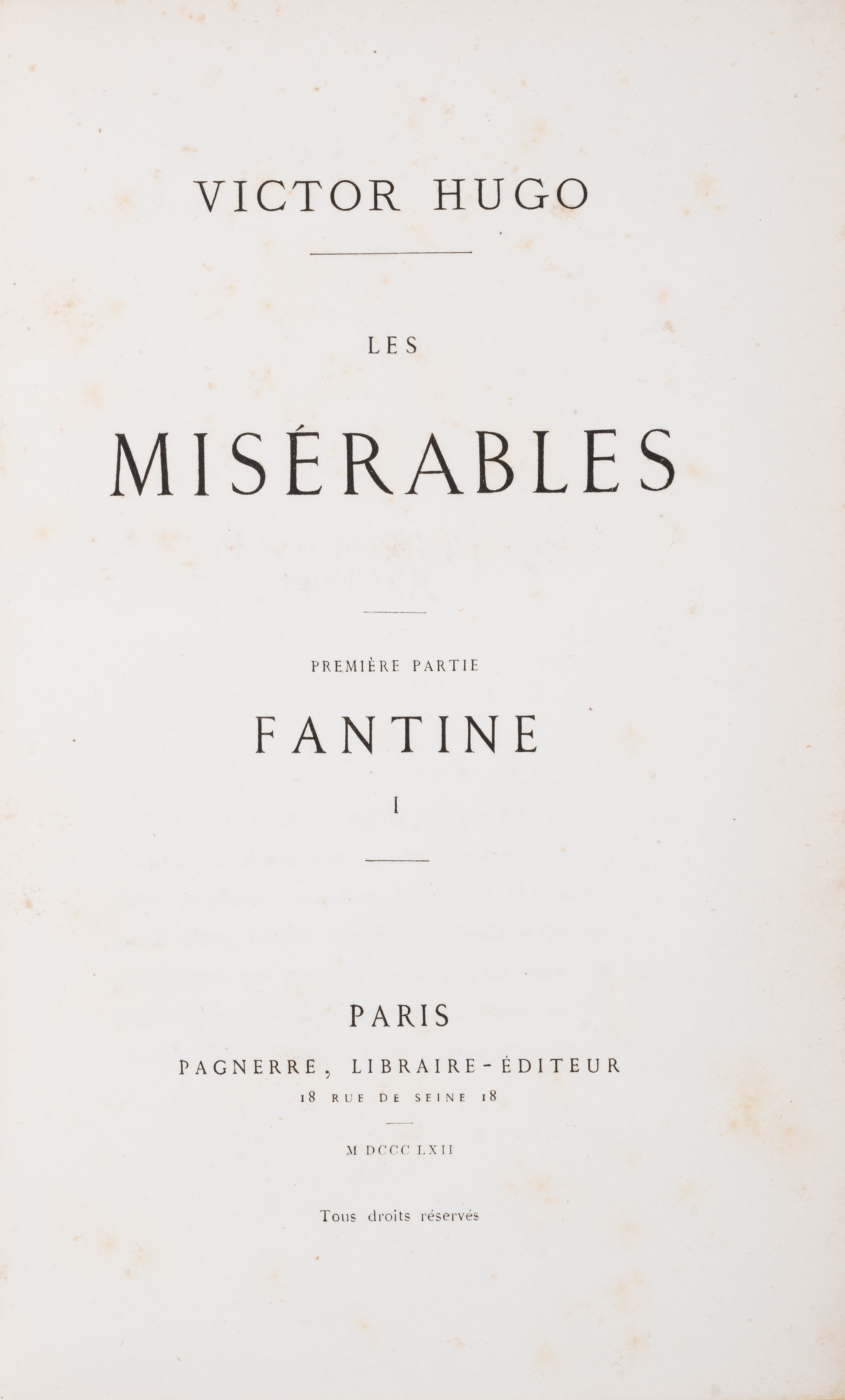 Hugo (Victor) Les Miserables, 10 vol., mixed edition, Paris [Brussels], Pagnerre [Lacroix, Verboe...