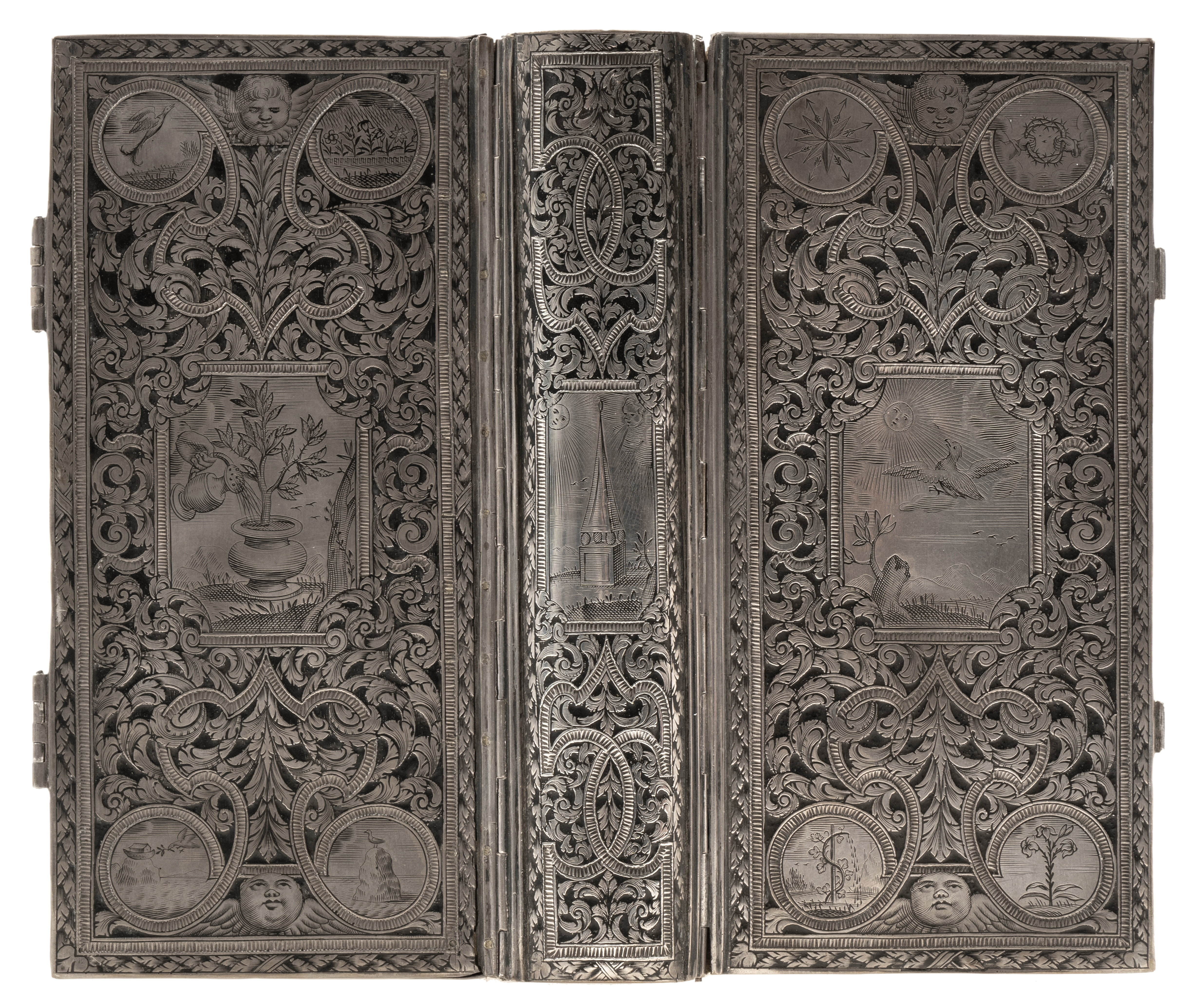 Silver binding.- Arndt (Johann) Paradiess Gärtlein, 2 parts in 1, exquisite German silver binding...