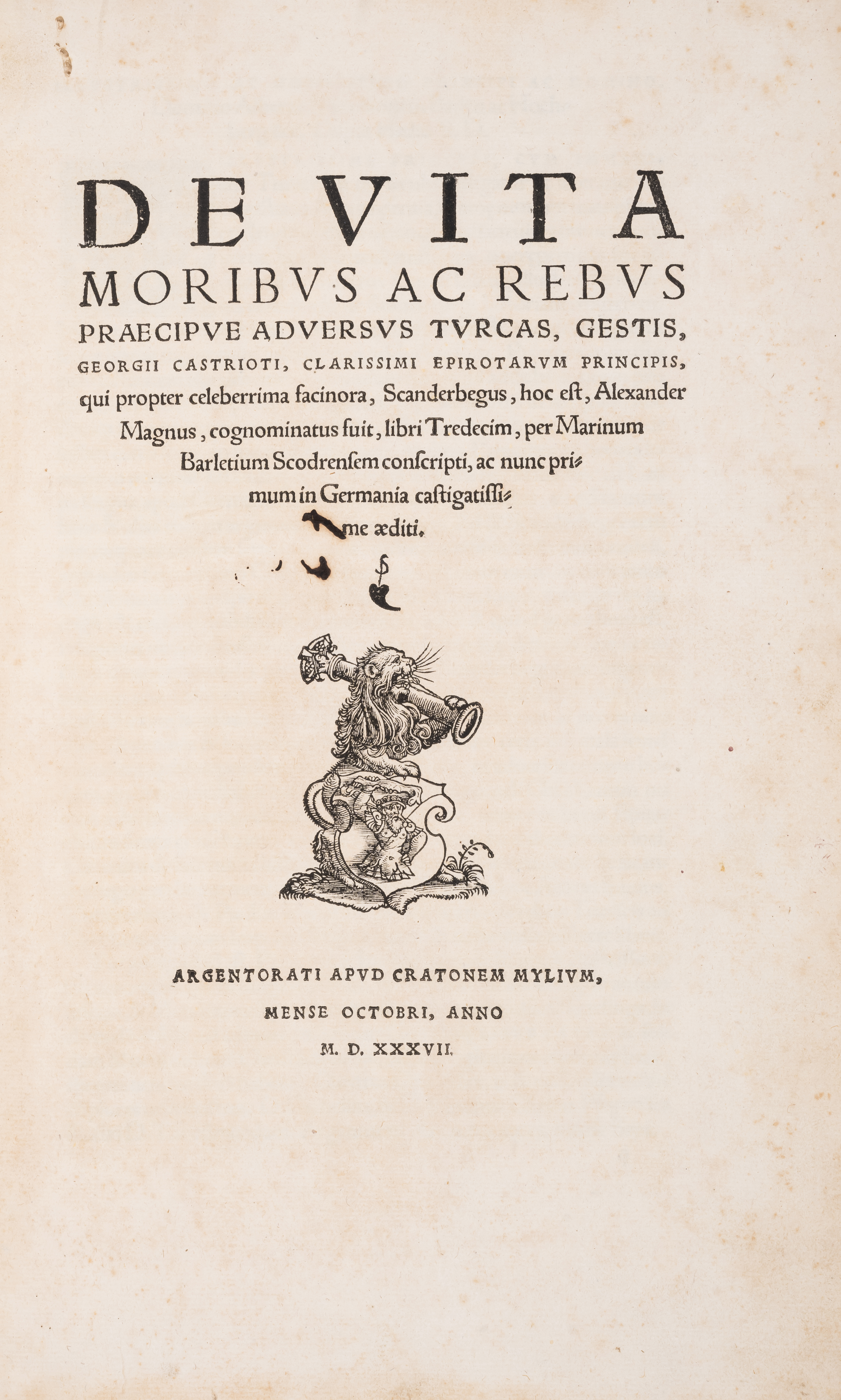 Albania.- Barlezio (Marino) De Vita Moribus ac Rebus Praecipue adversus Turcas, second edition, S...