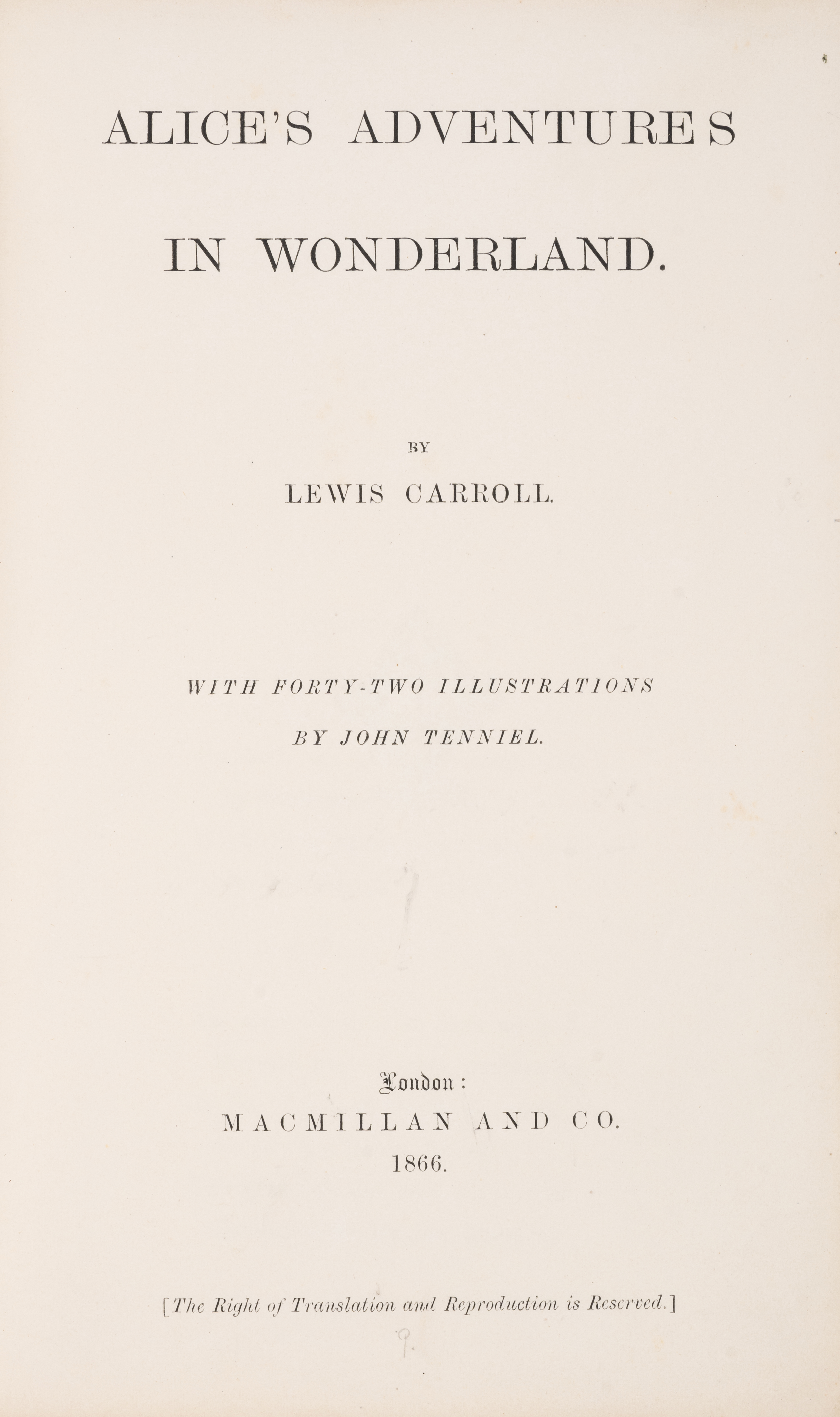 Dodgson (Rev. Charles Lutwidge)"Lewis Carroll". Alice's Adventures in Wonderland, second (first p...