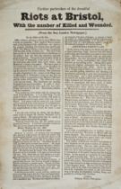 Broadside.- Bristol riots.- Further particulars of the dreadful Riots at Bristol, with the number...