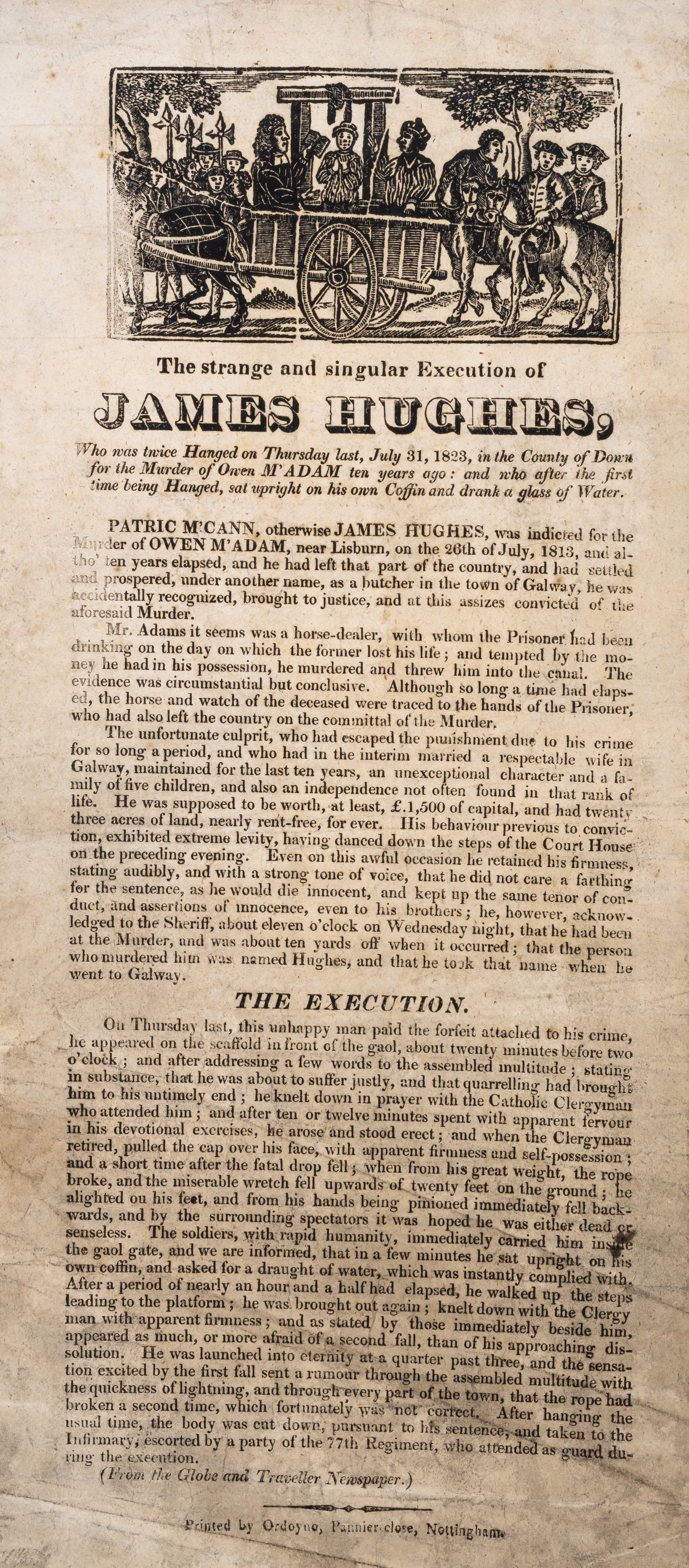 Execution broadside.- Strange and Singular Execution (The) of James Hughes, who was twice Hanged ...