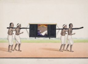 India.- Anglo-Indian School (19th century) Four original watercolours of palanquins, with their c...