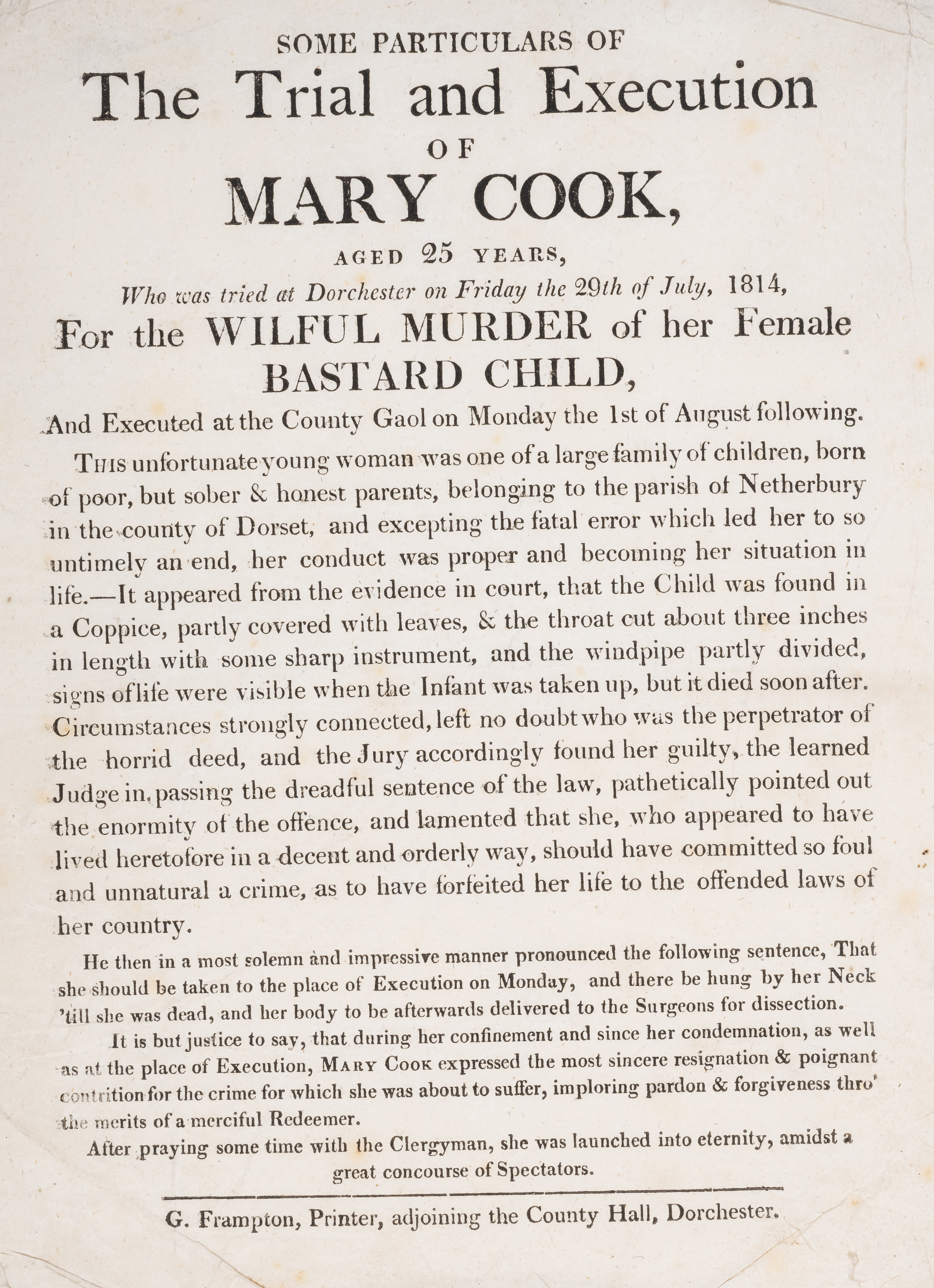 Execution broadside.- Some Particulars of the Trial and Execution of Mary Cook ... for the Wilful...