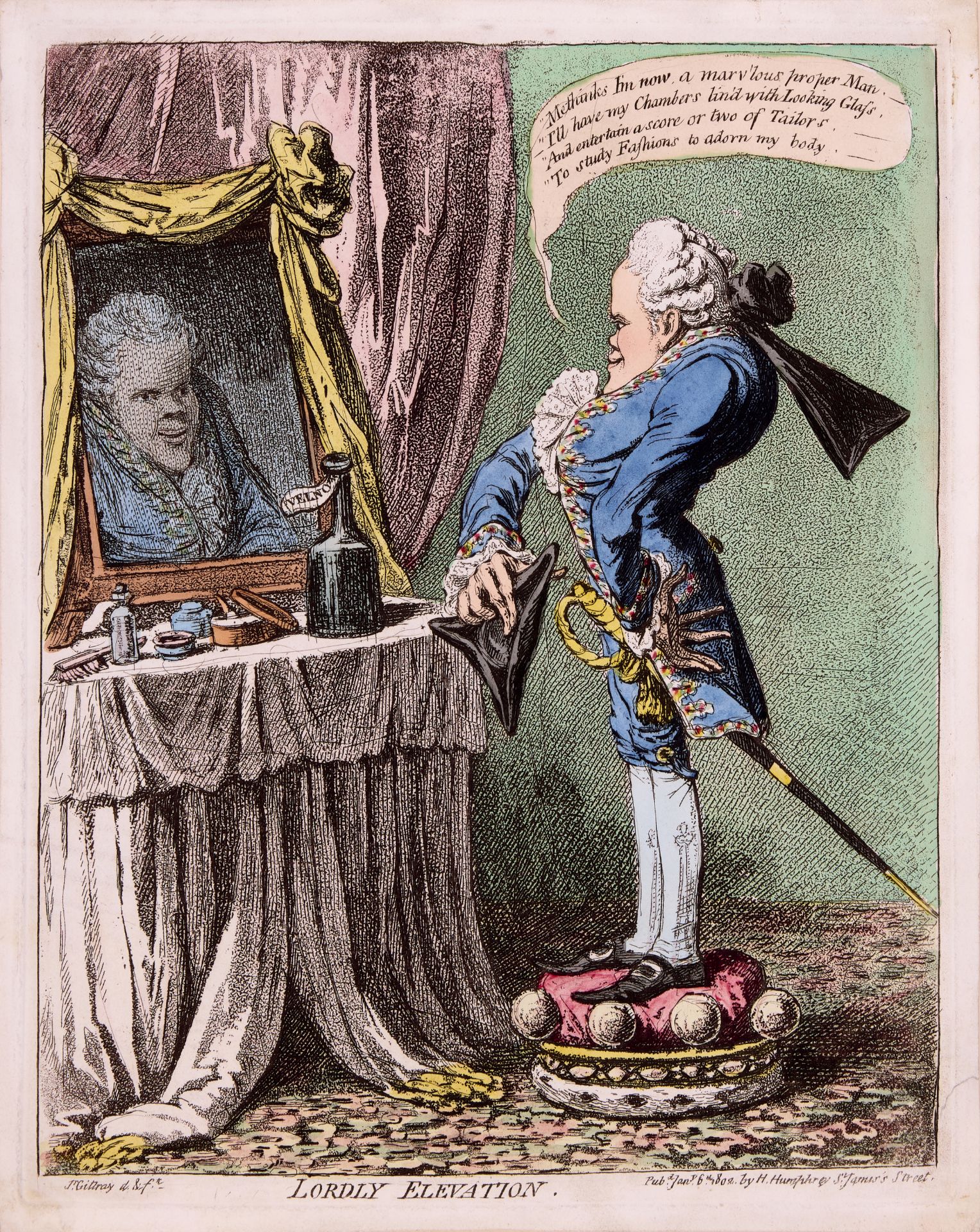 Gillray (James) Lordly Elevation, etching with hand-colouring, 1802; and another (2)