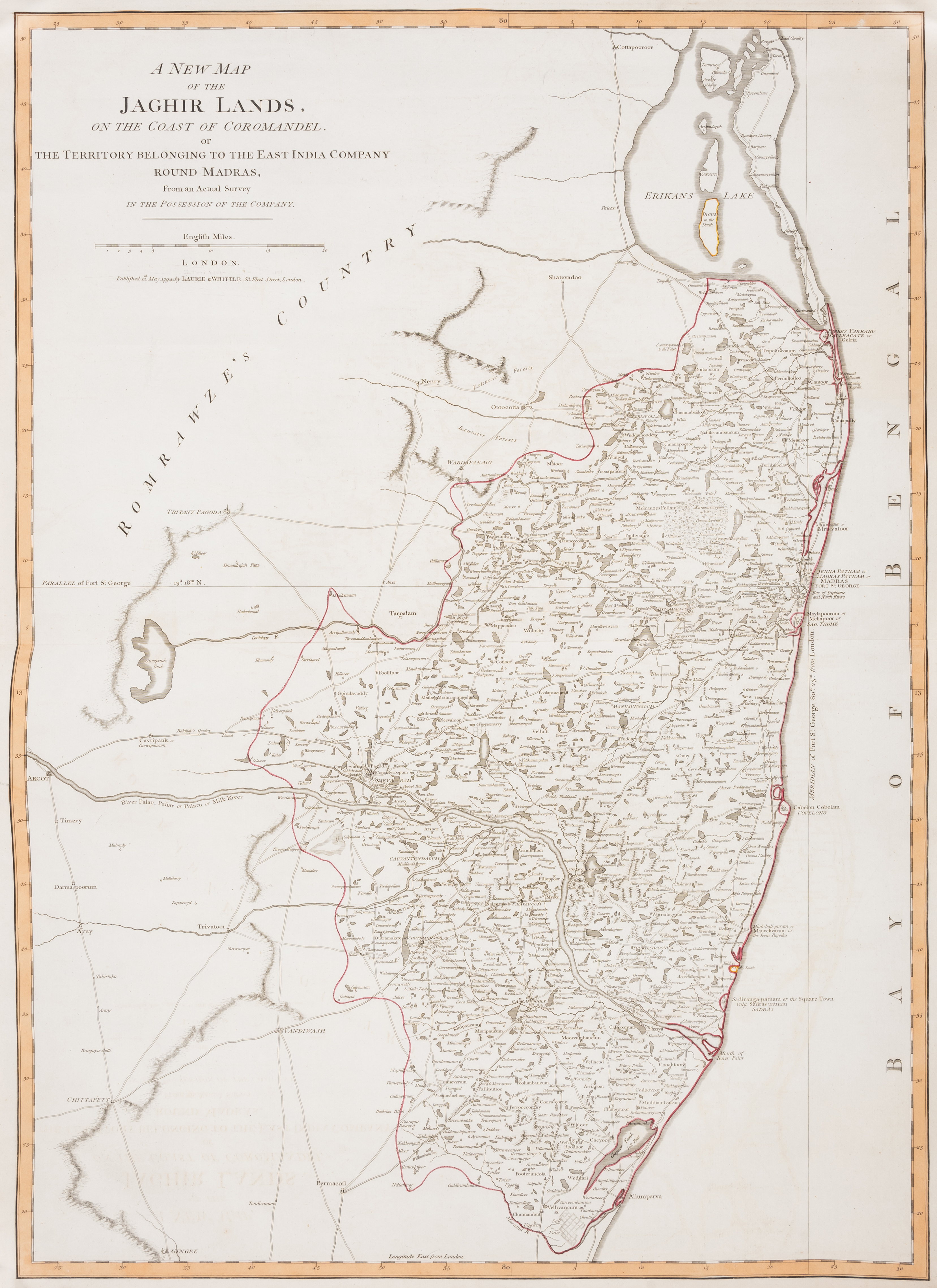 India.- Laurie & Whittle (publishers) A New Map of the Jaghir Lands, on the Coast of Coromandel, ...