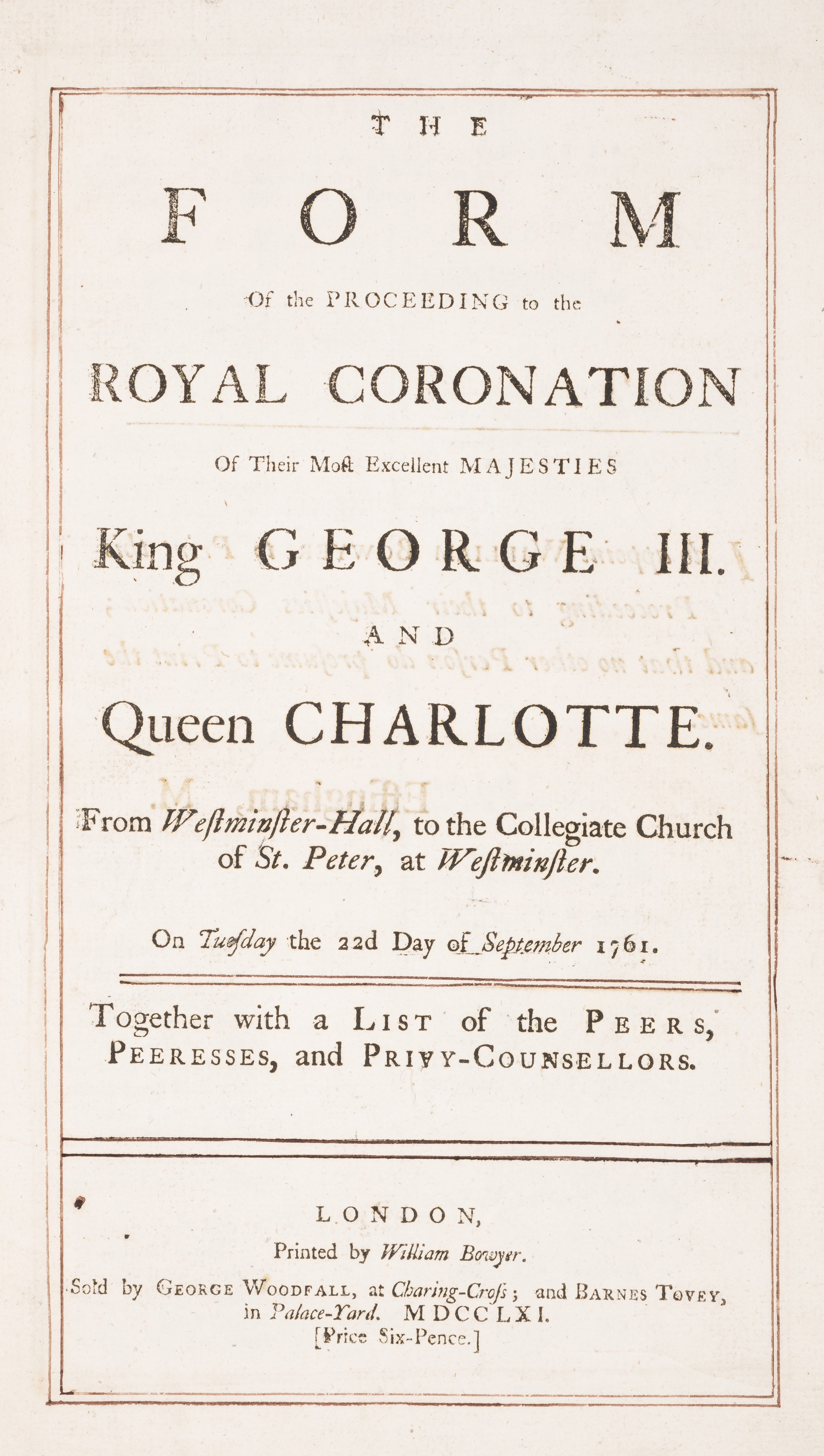 George III.- Coronation Proceedings.- Form of the Proceeding (The) of the Royal Coronation of the...