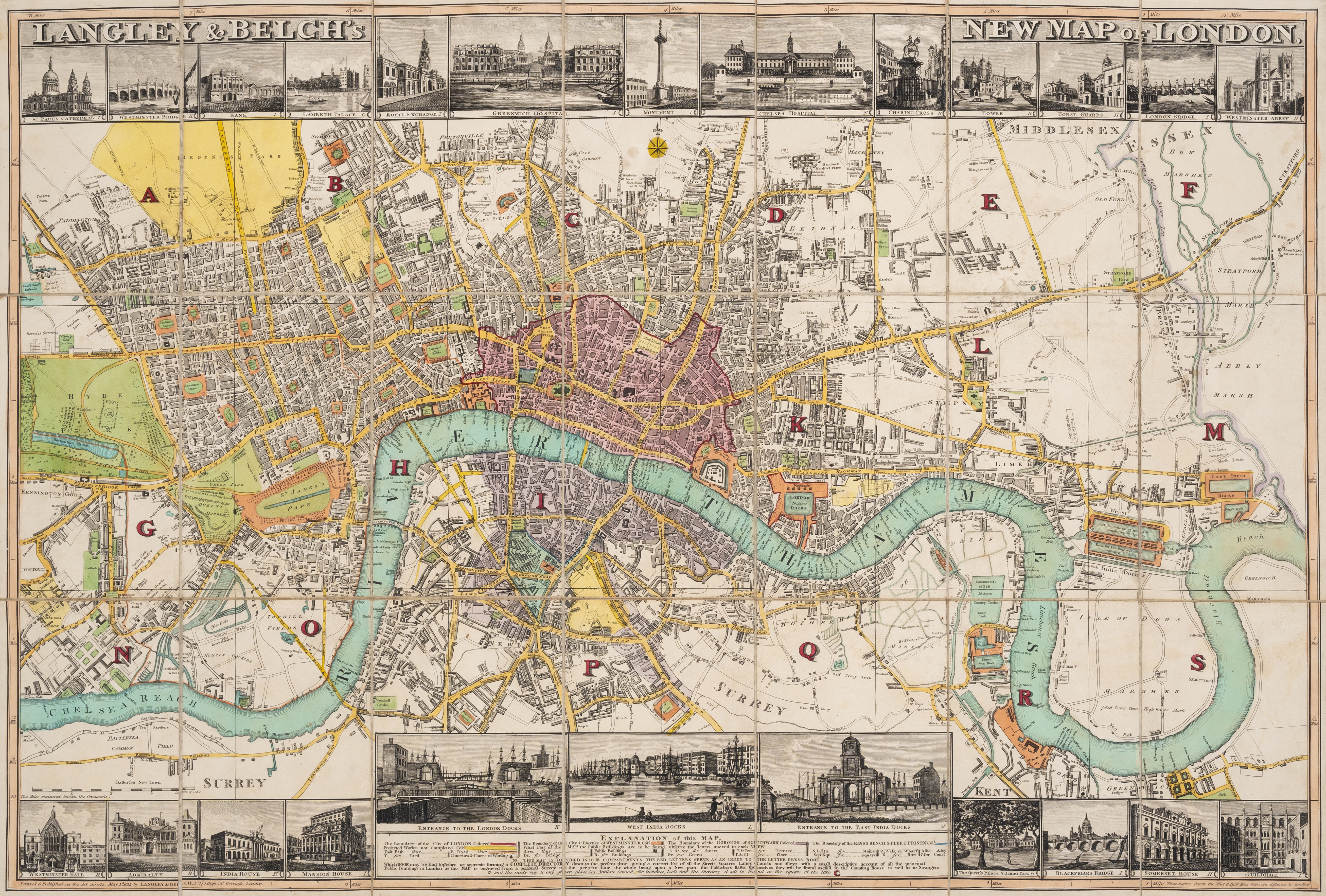 London.- Langley (Edward, & Belch, William) Langley and Belch's New Map of London, engraved map, ...