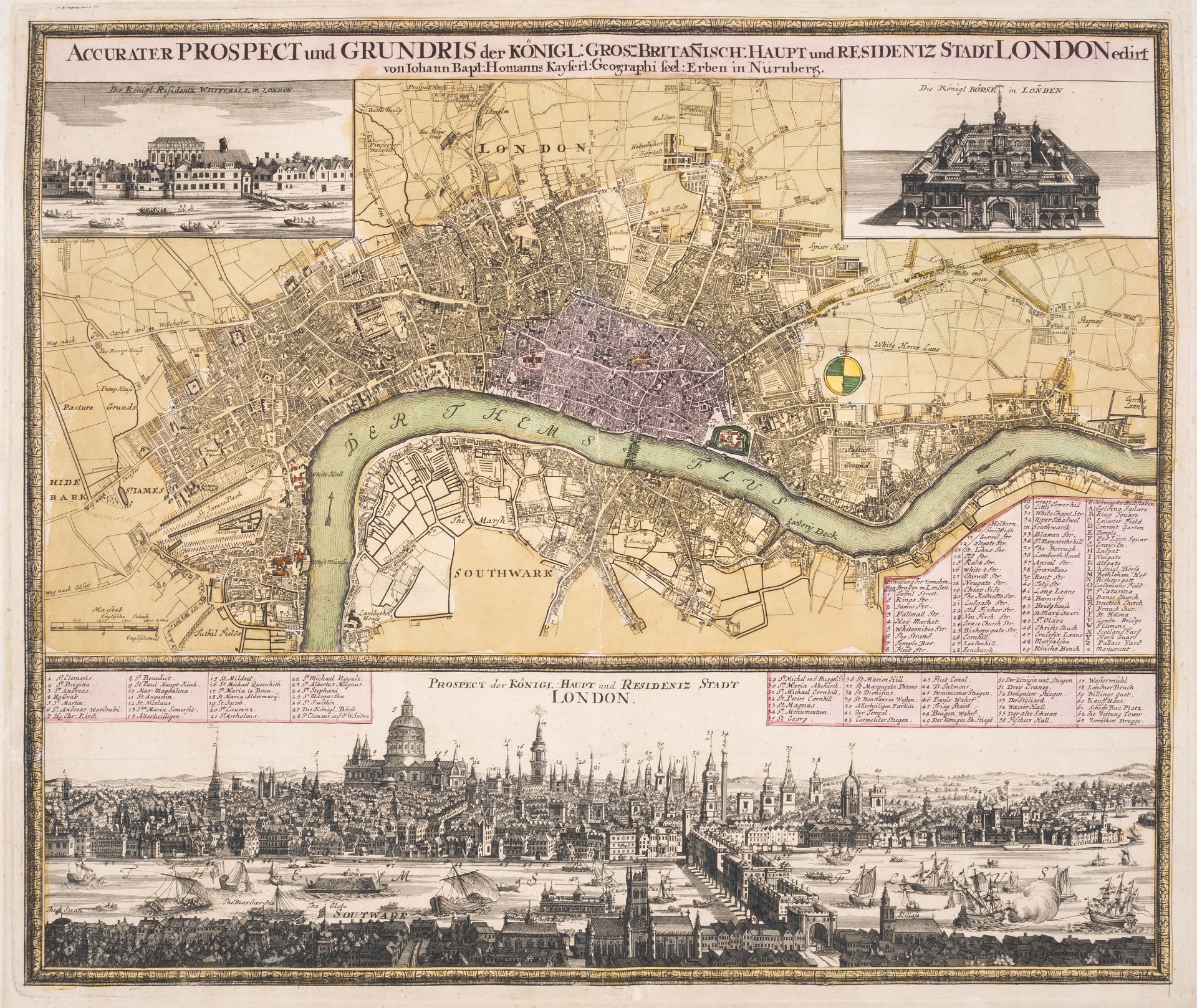 London.- Homann (Johann Baptist) Accurater Prospect und Grundris der Konigl: Gros - Britanisch: H...