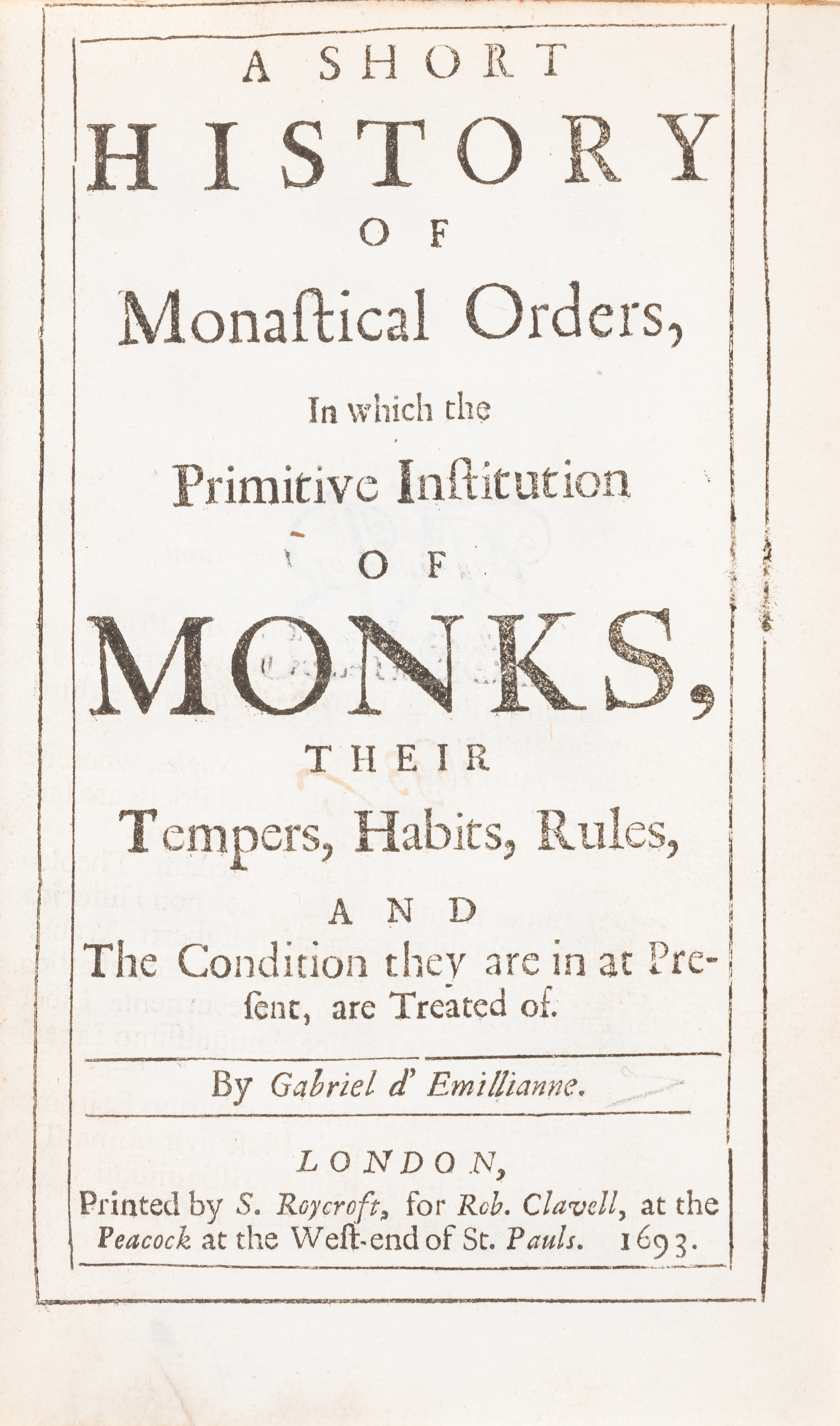 Joseph Ritson's copy.- [Gavin (Antonio)] A Short History of the Monastic Orders... by Gabriel d'E...