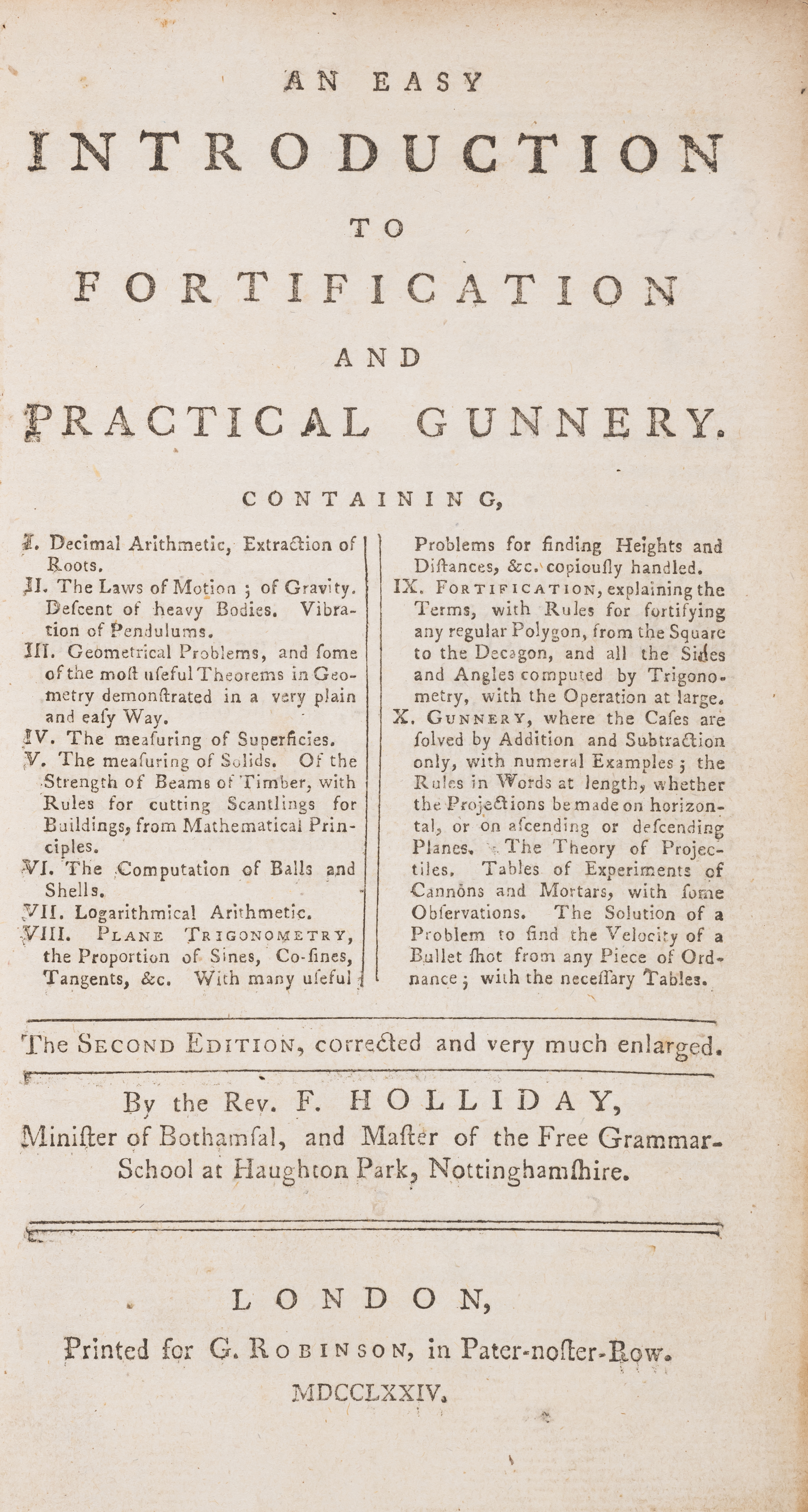 Holliday (Rev F.) An Easy Introduction to Fortification and Practical Gunnery, second edition, co... - Image 2 of 2