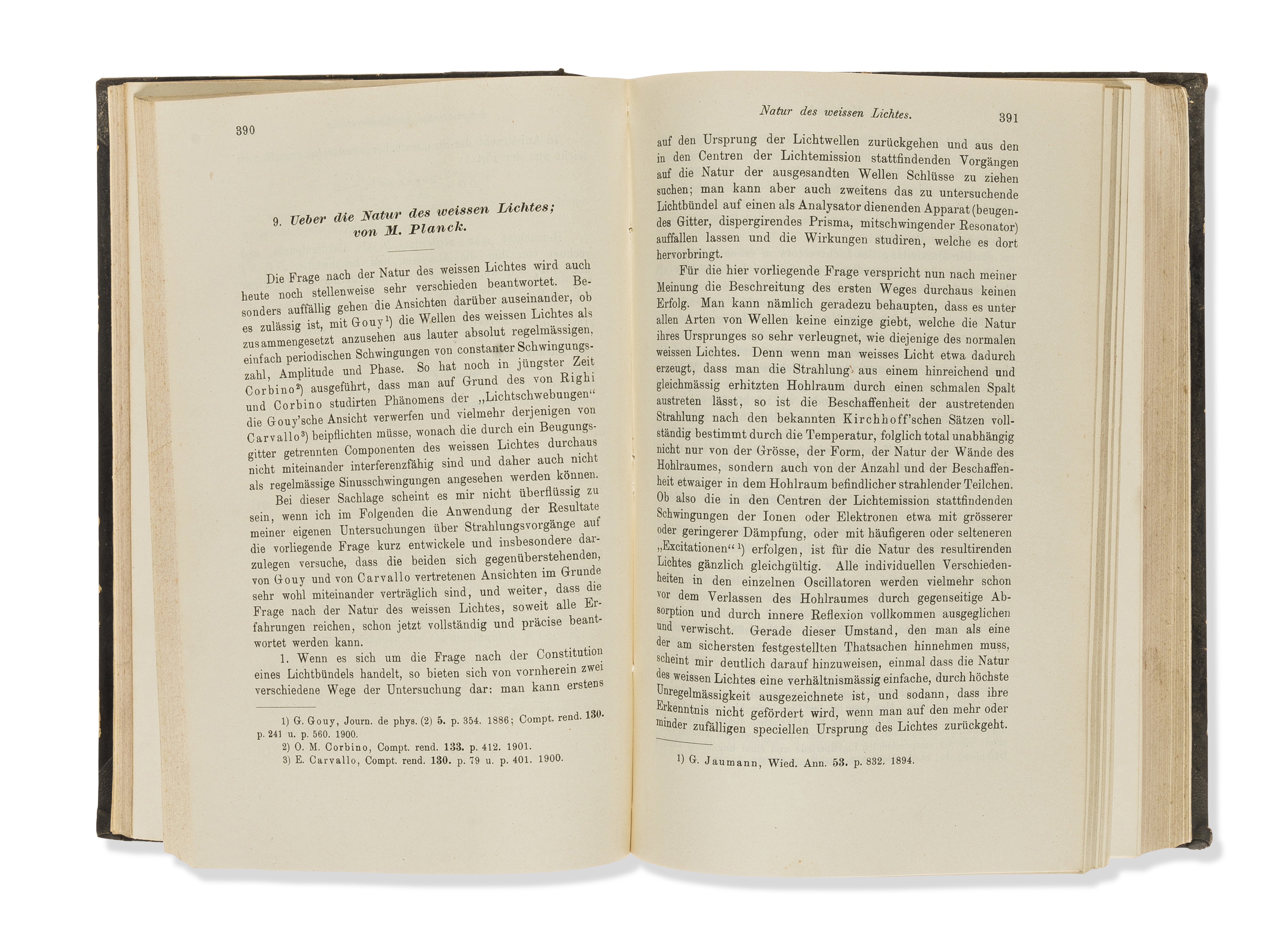 Physics.- Planck (Max) Ueber die Natur des Weissen Lichtes, Leipzig, Barth, 1902; and 24 vol. of ...