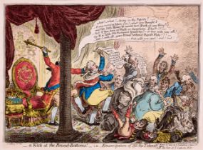 Gillray (James) A Kick at the Broad-Bottoms!-i.e.-Emancipation of "All the talents", etching, 180...