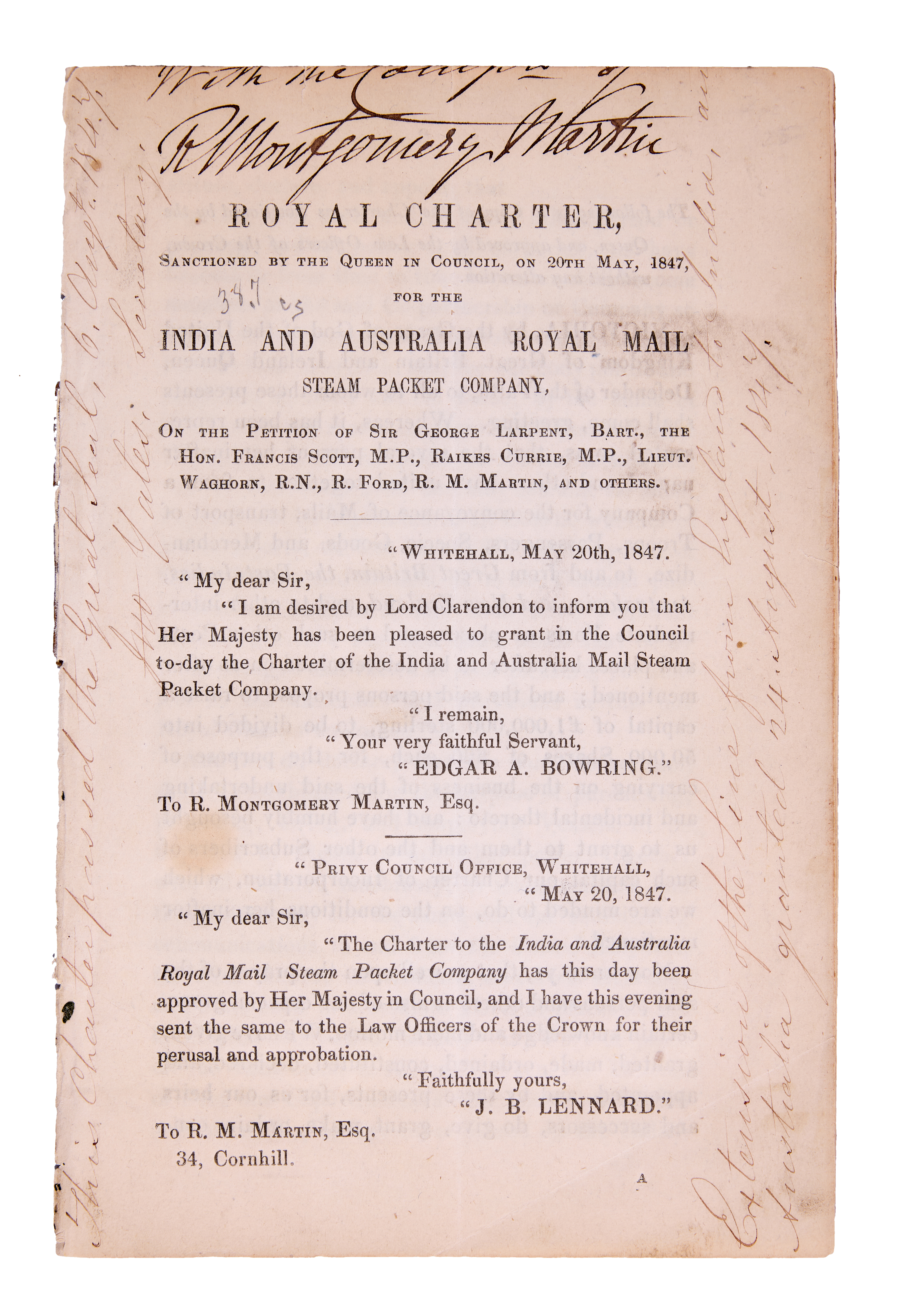 Royal Mail Steam Packet Company.- Royal Charter, Sanctioned by the Queen...for the India and Aust...