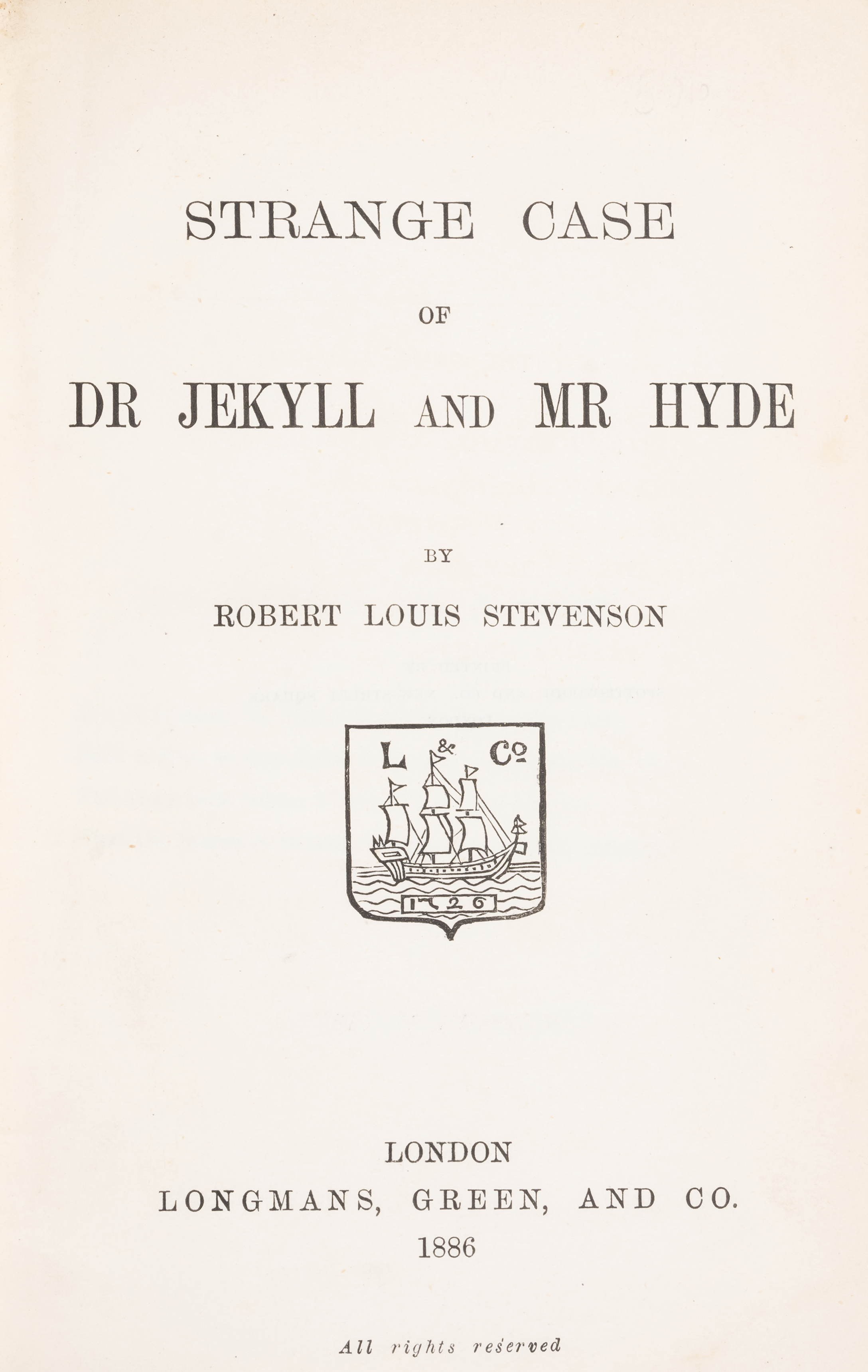 Stevenson (Robert Louis) Strange Case of Dr Jekyll and Mr Hyde, first English edition, 1886; boun...