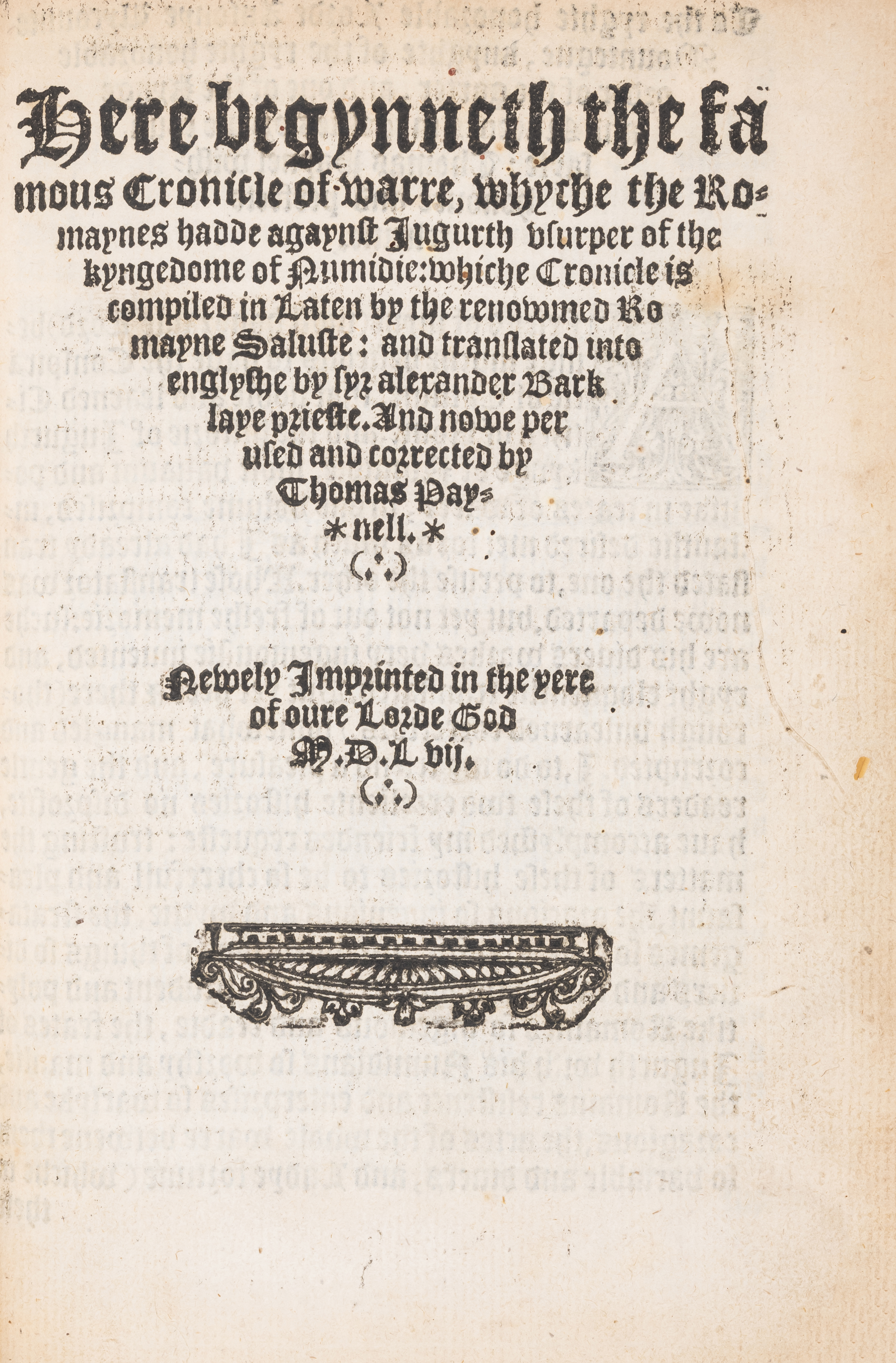 Sallustius Crispus (Caius) and Costanzo Felice. The Conspiracie of Catiline...with the Historye o...