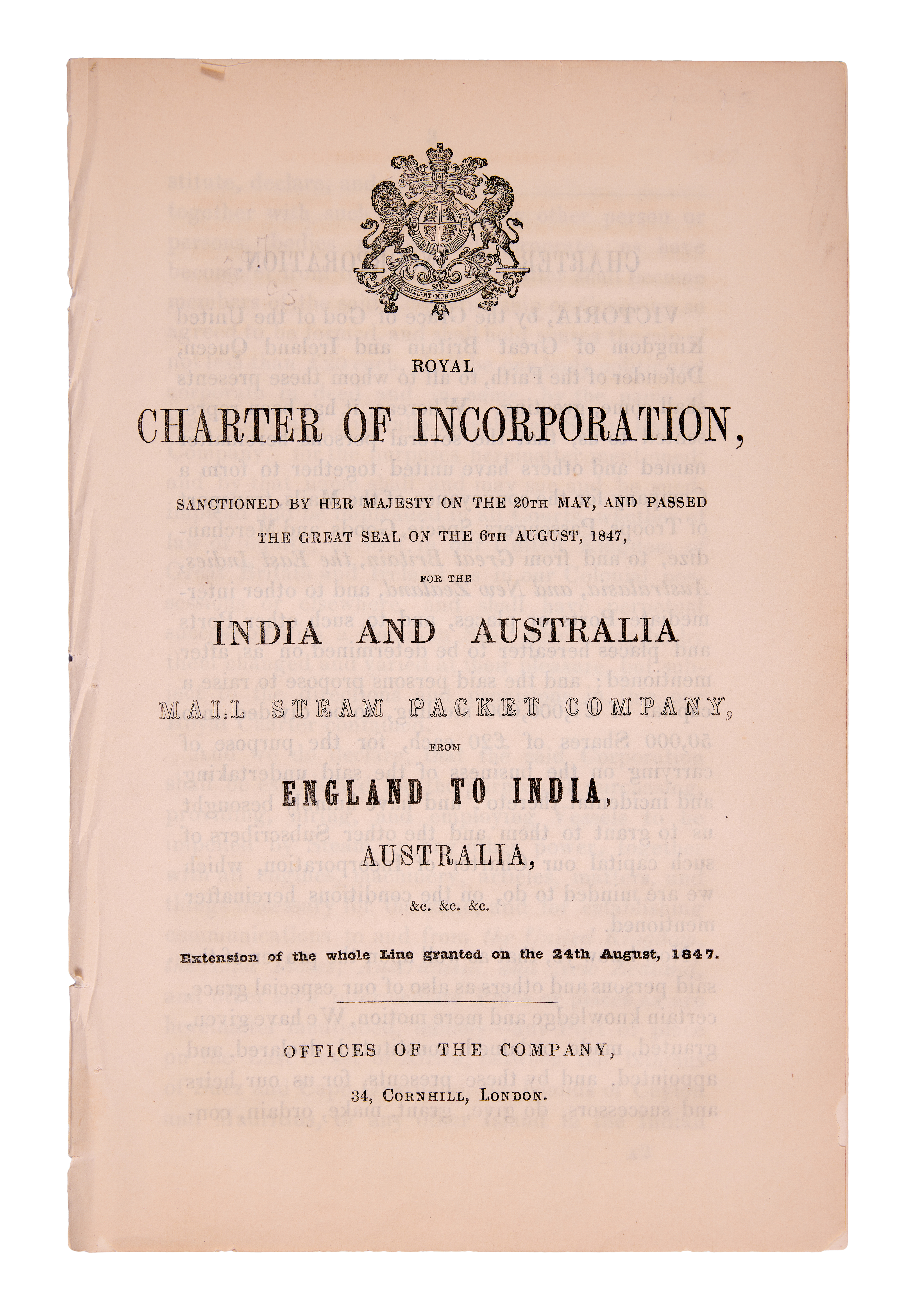 Royal Mail Steam Packet Company.- Royal Charter, Sanctioned by the Queen...for the India and Aust... - Image 2 of 2