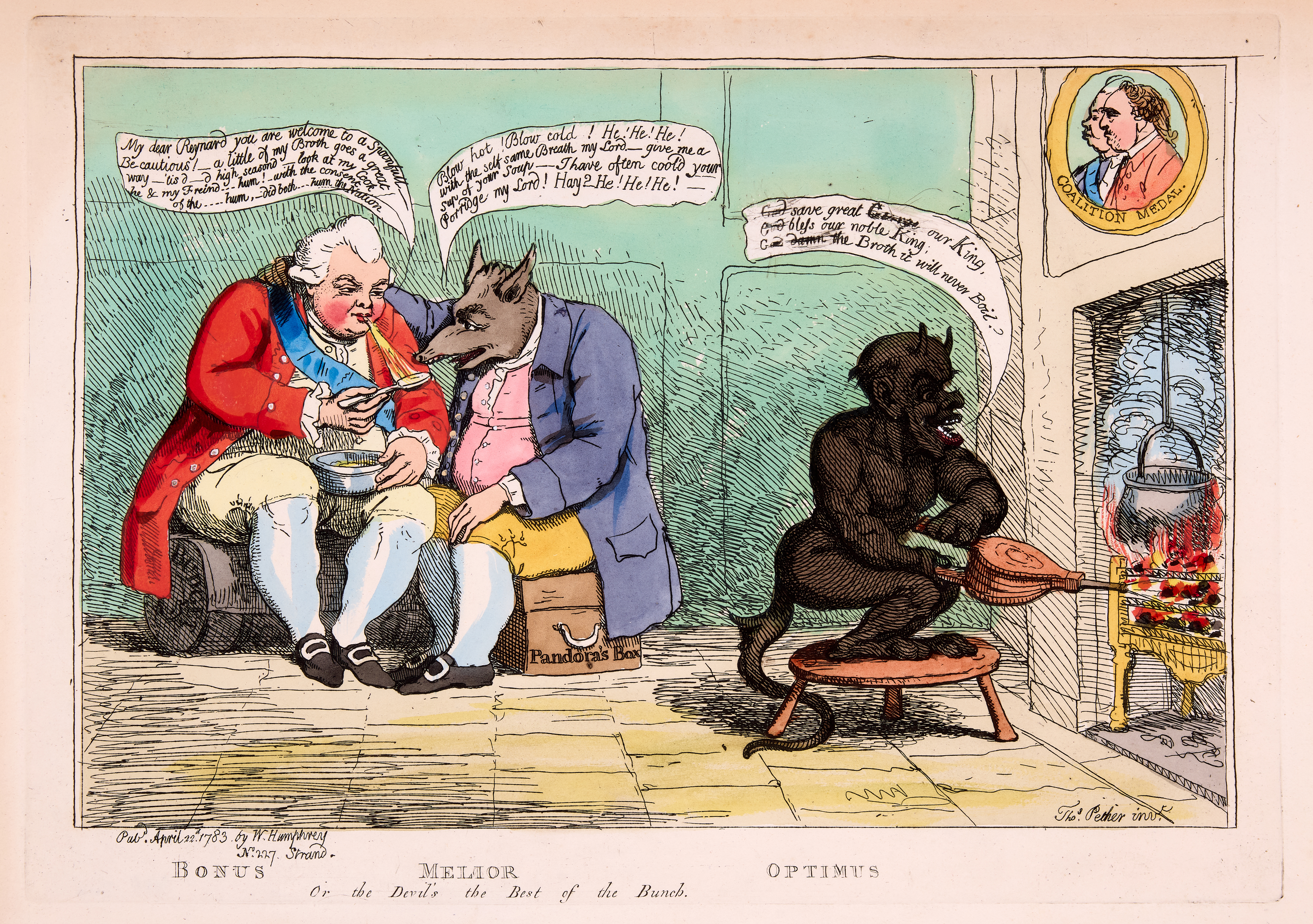 Gillray (James) Bonus Melior Optimus or the Devil's the best of the bunch, etching with hand-colo...
