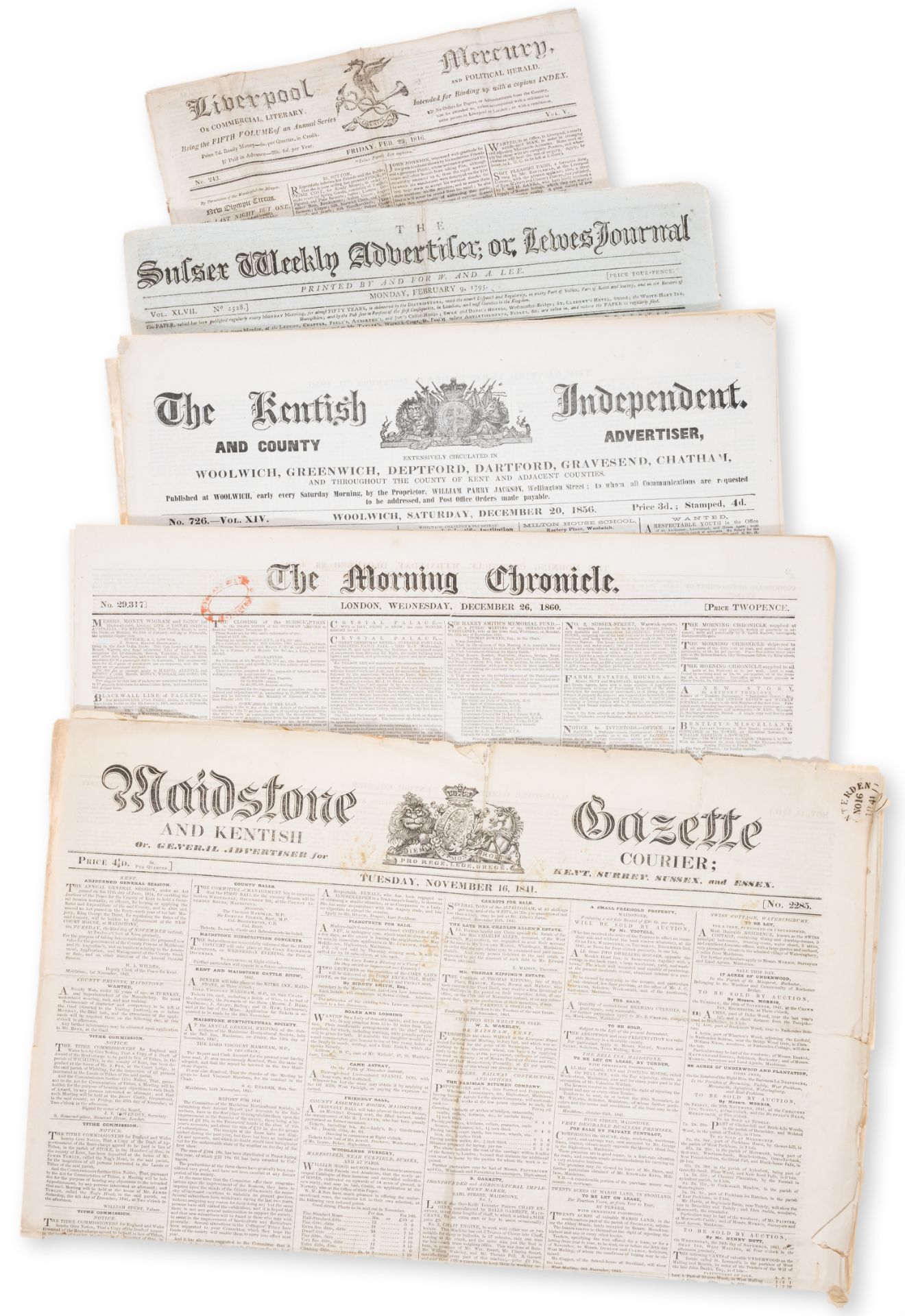 Newspapers.- A large collection of 18th and 19th century Newspapers, 1795-1889 (132)