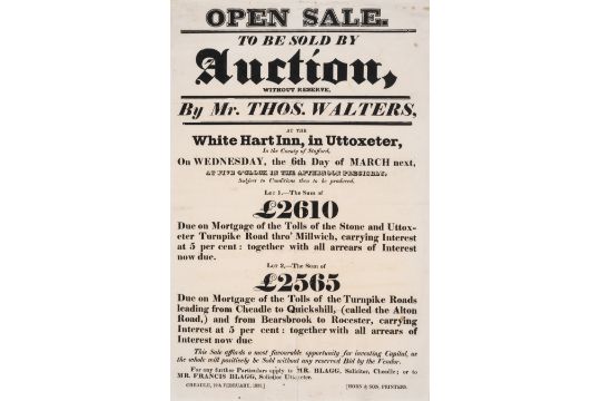 Auction Broadside.- Open Sale. To be sold by Auction, without reserve, by Mr. Thos. Walters, at t...