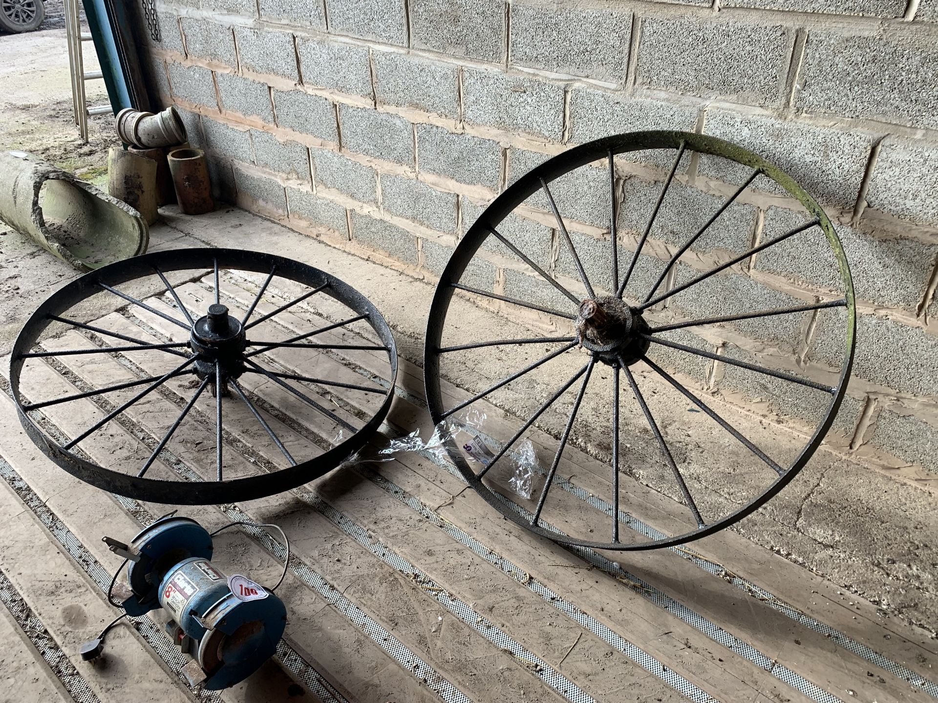 NO VAT Pair of cast iron wheels