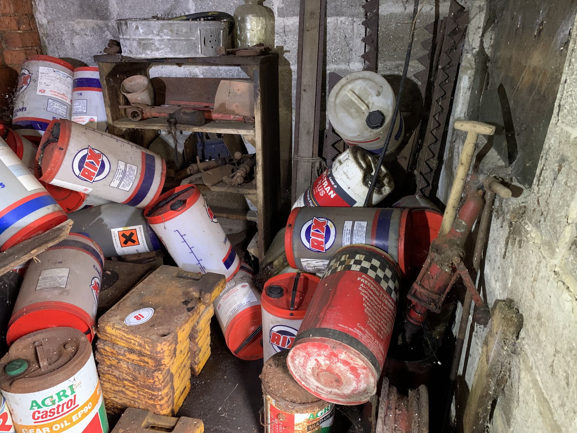 Contents of shed excluding tractor weights, mainly oils & fluids & containers - Image 3 of 3