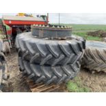 Pair of Stocks dual wheels & tyres with clamps, 480/80R42, Ceat Farmax tyres with 90% tread