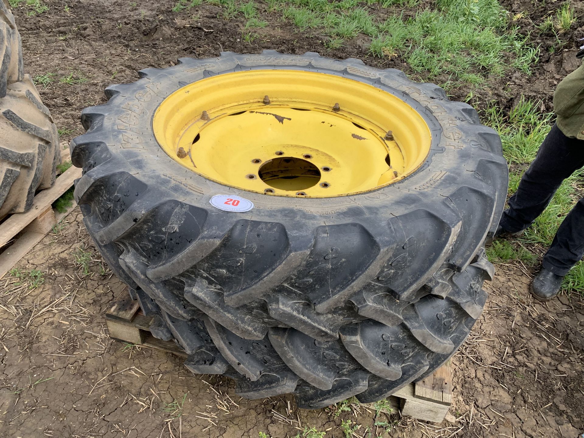 Pair of 320/85R32 eight stud wheels & tyres, Kleber tyres with 80% tread