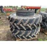 Pair of Stocks dual wheels & tyres with clamps, 460/85R38, Ceat Farmax tyres with 80% tread