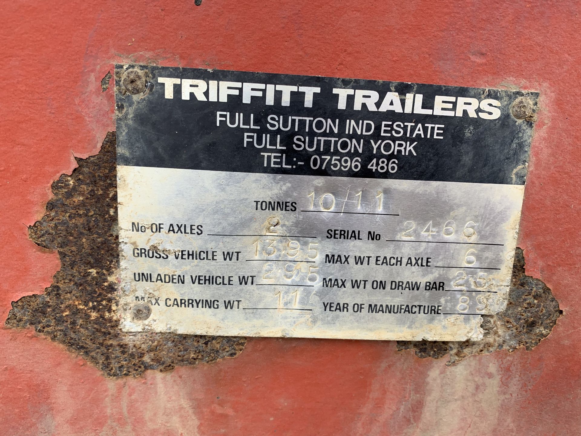 1989 Triffitt twin axle 10/11 ton corn trailer - Image 2 of 4