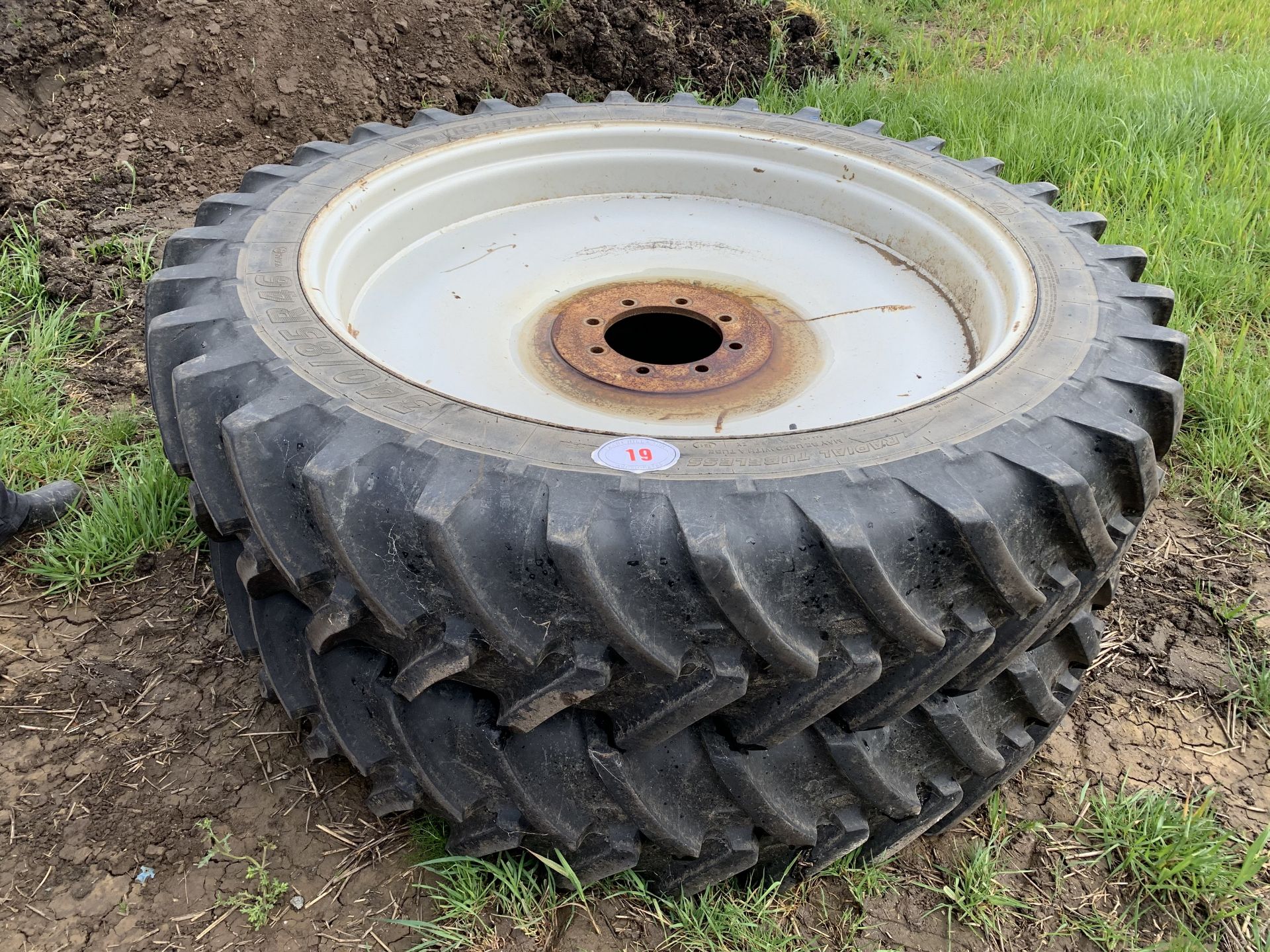 Pair of 340/85R46 eight stud wheels & tyres, Michelin tyres with 90% tread