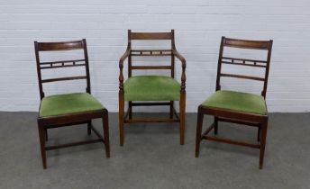 19th century mahogany ball back chairs to include a pair of side chairs and an open armchair, all