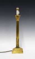 Brass corinthian column table lamp base, 36cm high, excluding fitting