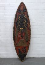 Carved & painted African shield, 139cm