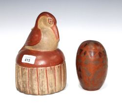Nazca bird whistling jar, (a/f) 21cm high and a carved gourd (2)