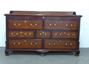 George III oak and mahogany mule chest, hinged rectangular top with gallery rail and moulded edge,