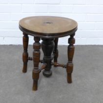19th century mahogany stool, circular solid seat on turned legs, 33 x 36 x 35cm.