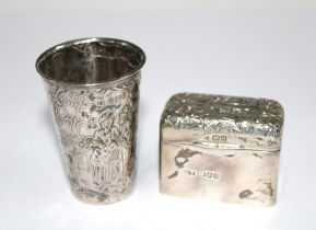 Late Victorian silver box, makers mark for Maurice Freeman, London 1900, 5 x 4.5cm and a Victorian