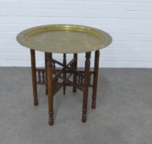 Brass topped Benares table, 60 x 55cm.