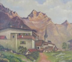 NAIVE SCHOOL, Alpine Scene, unsigned oil on canvas, framed, 39 x 33cm